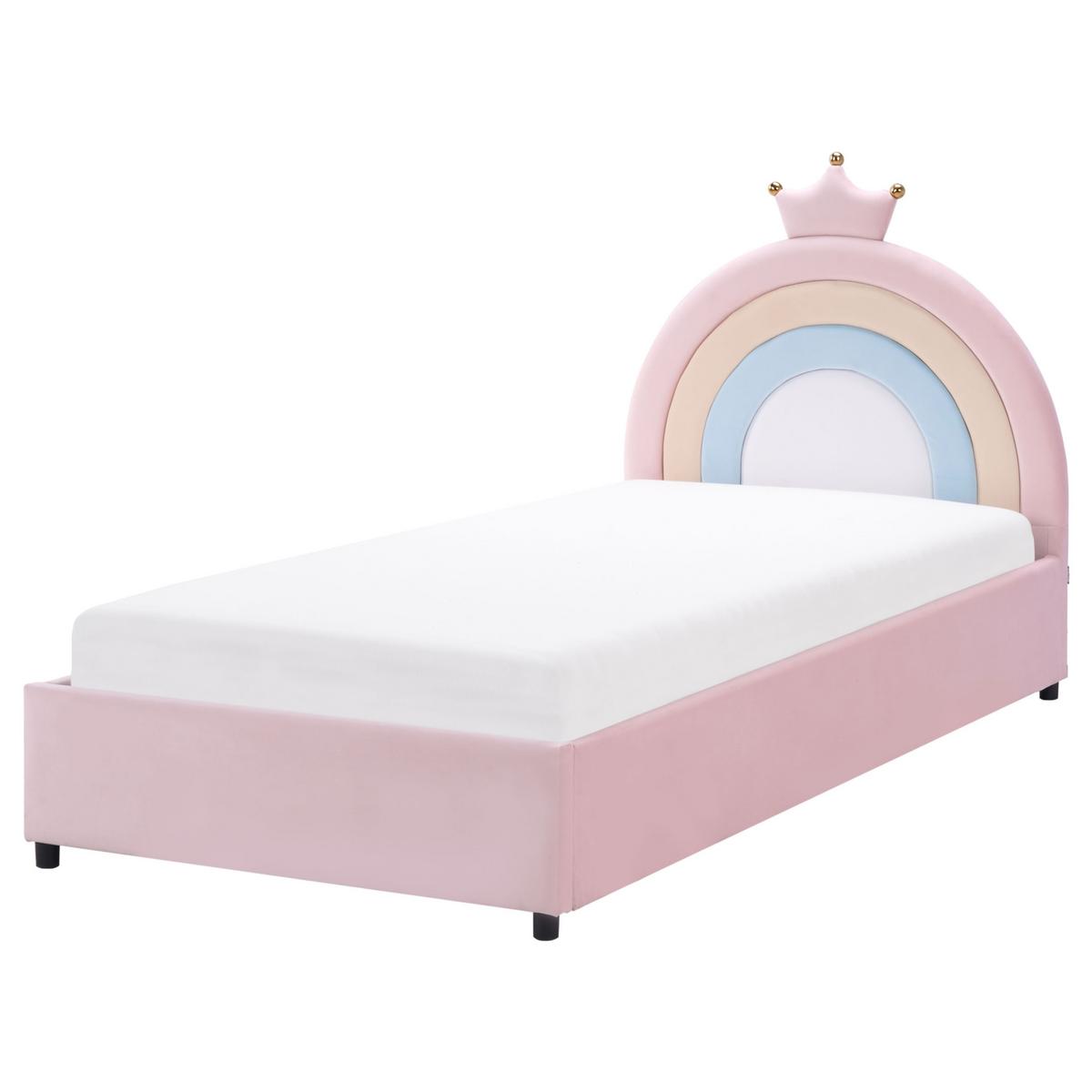 KINDERBETT mit Stauraum 90/200 Samtstoff Rosa Grisetot - Pink, Textil (90/200cm) - Beliani