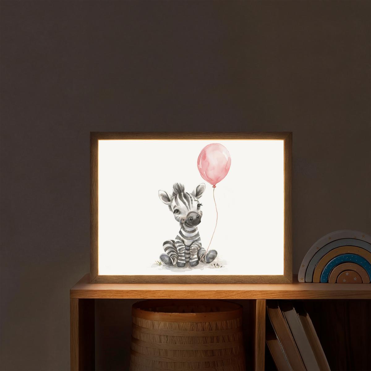 NACHTTISCHLAMPE MIT AKKU Zebra - Baby - Tiere - Rosa Luftballon 40x30 cm - Weiß, Holzwerkstoff (8/40/30cm) - OnlyWow