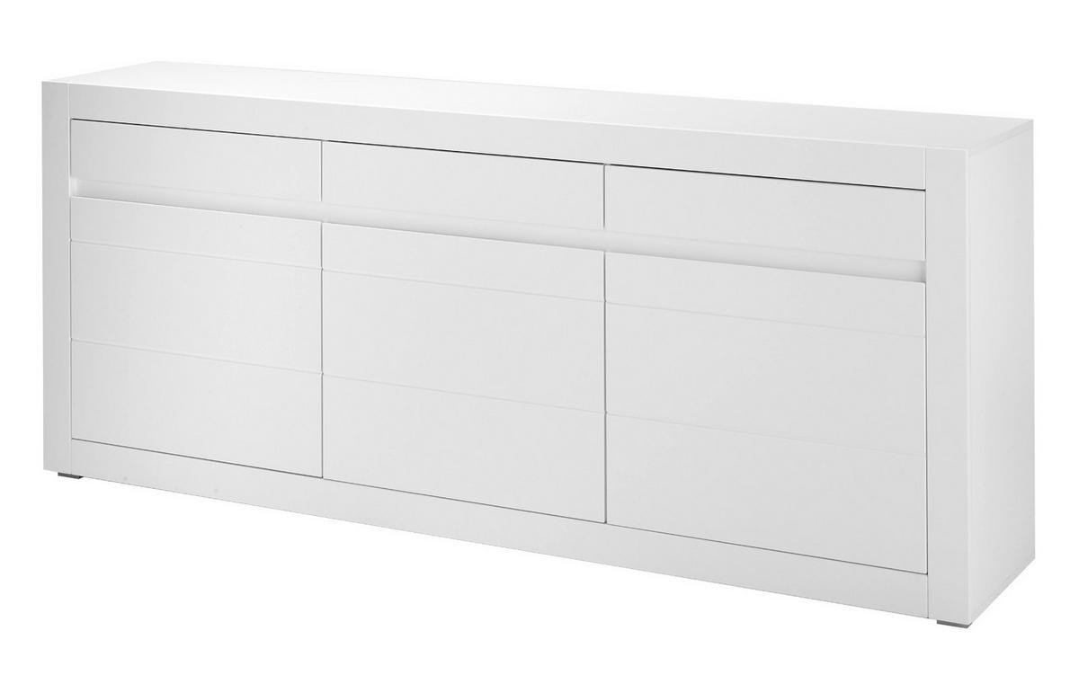 SIDEBOARD weiß matt, Evoke Eiche, Kommode 217 x 90 cm, Soft-Close-Funktion - Eichefarben/Silberfarben, Holzwerkstoff/Kunststoff (217/90/42cm) - Furn.Design