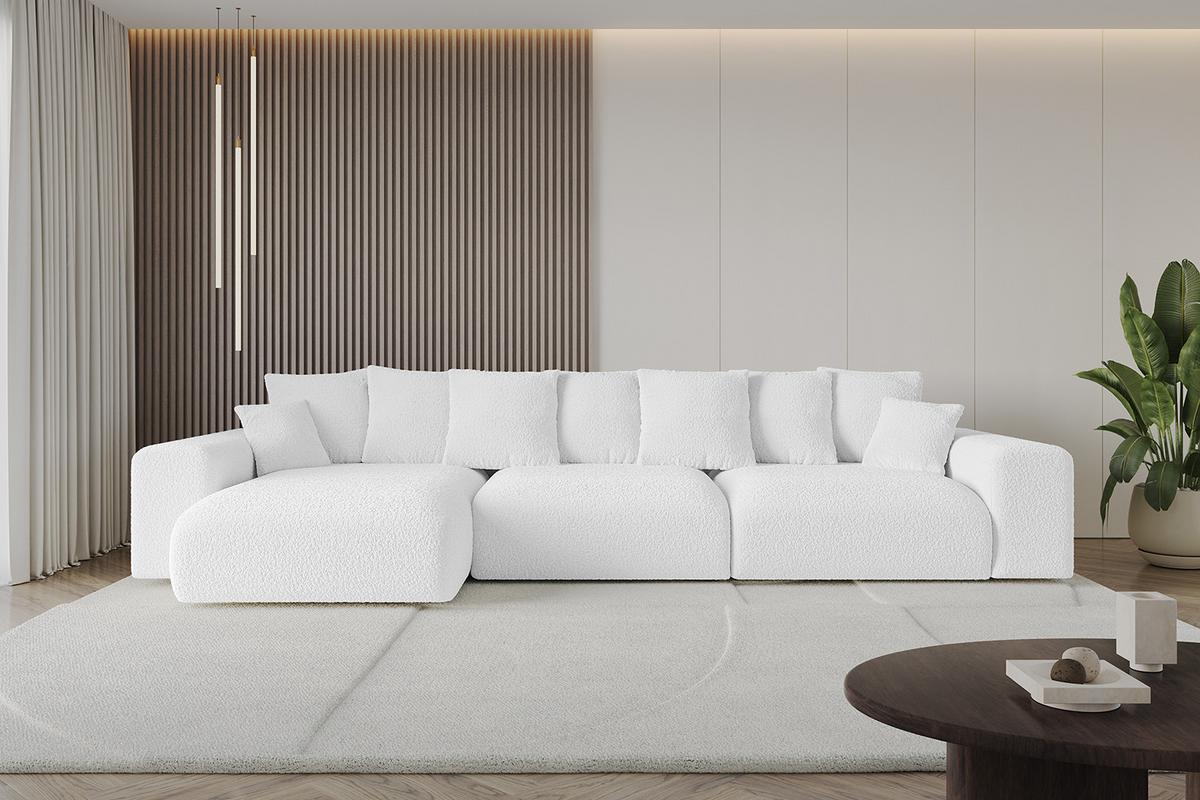 ECKSOFA Ottomane links ESKAR-L2 364x176x72 Weiß Bouclé - Schwarz/Weiß, Holzwerkstoff/Kunststoff (364/176cm) - ALTDECOR