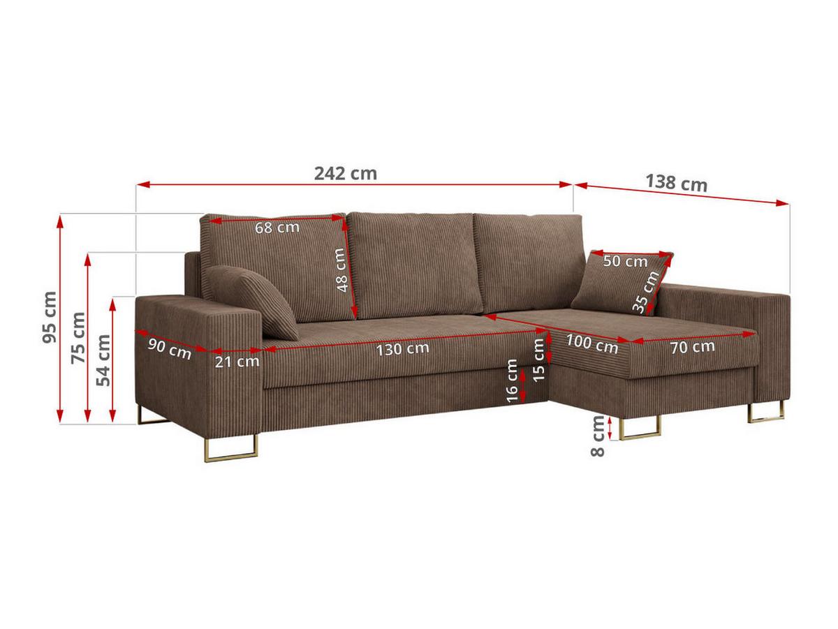 ECKSOFA Dorian Cord Hellbraun - Hellbraun/Goldfarben, Textil/Metall (242/138cm) - MKS