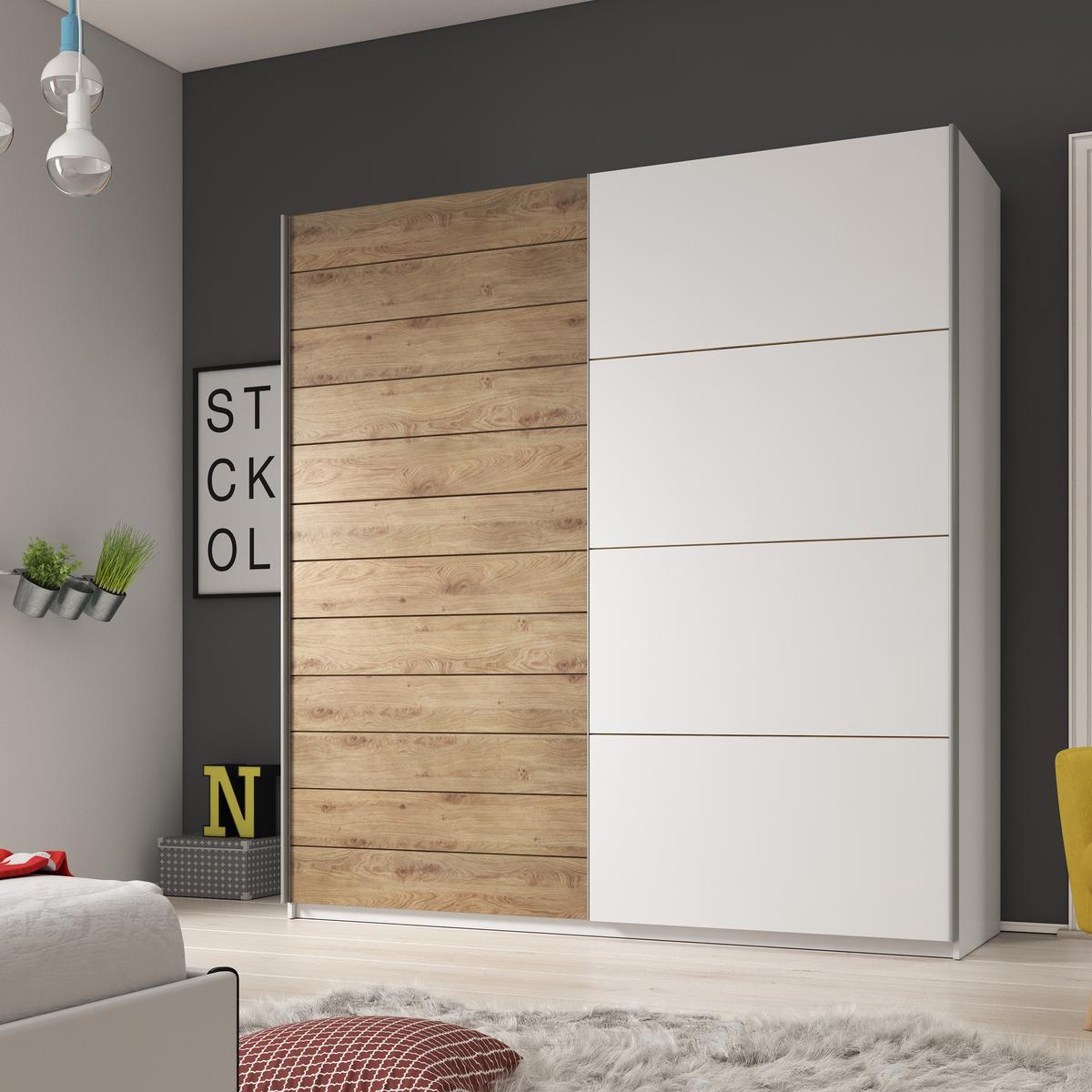 SCHWEBETÜRENSCHRANK GALASSIA 200/210/61 cm 2-türig Weiß - Eichefarben/Weiß, Holzwerkstoff (200/210/61cm) - MASSENO