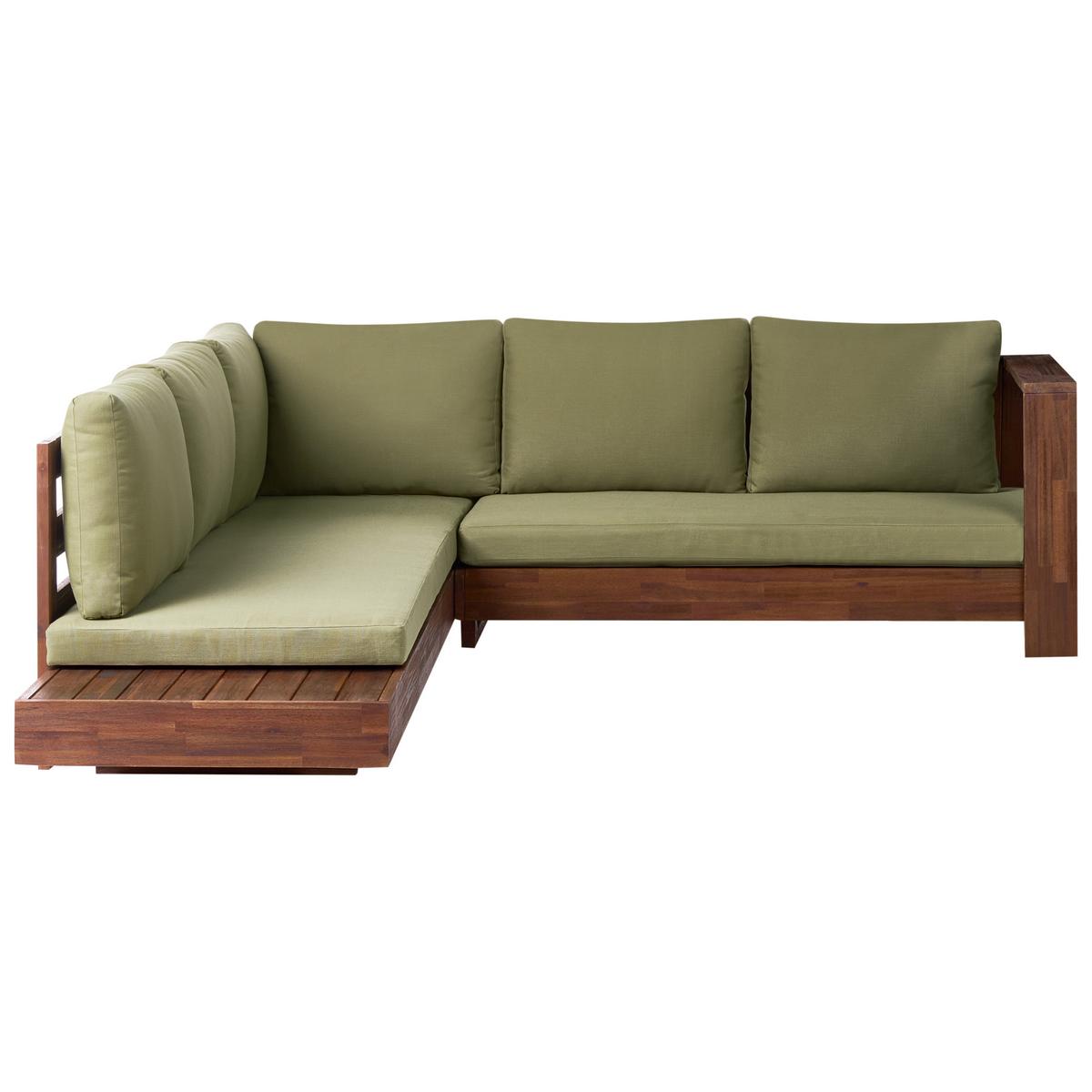 GARTENECKSOFA 5-Sitzer zertifiziertes Akazienholz linksseitig Grün Marettimo - Braun/Grün, Holz (225/64/212cm) - Beliani