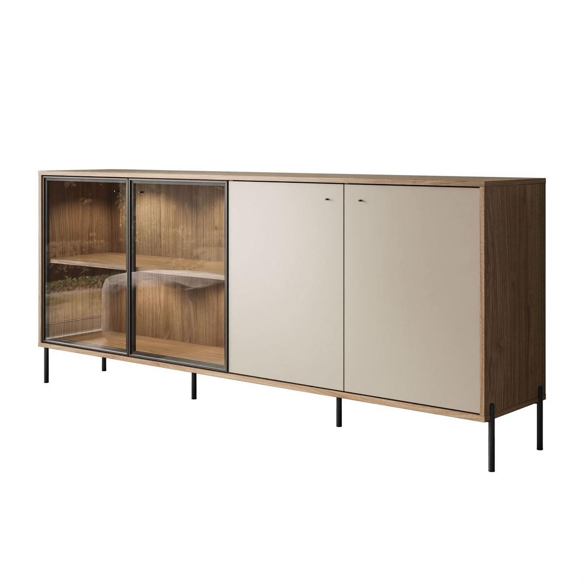 KOMMODE ISA 4D, viertürig mit LED-Beleuchtung auf hohen Beinen. - Eichefarben, Holzwerkstoff (200/85/40cm) - Lookway