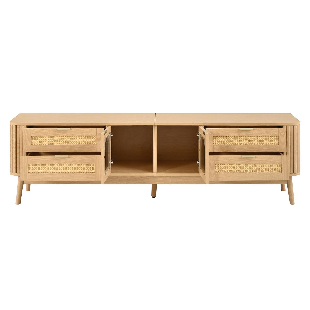 TV-LOWBOARD 180cm Naturholzoptik mit Glas-Türen, LED & 4 Schubladen - Naturfarben, Holzwerkstoff (180/50/40cm) - Urban Meuble