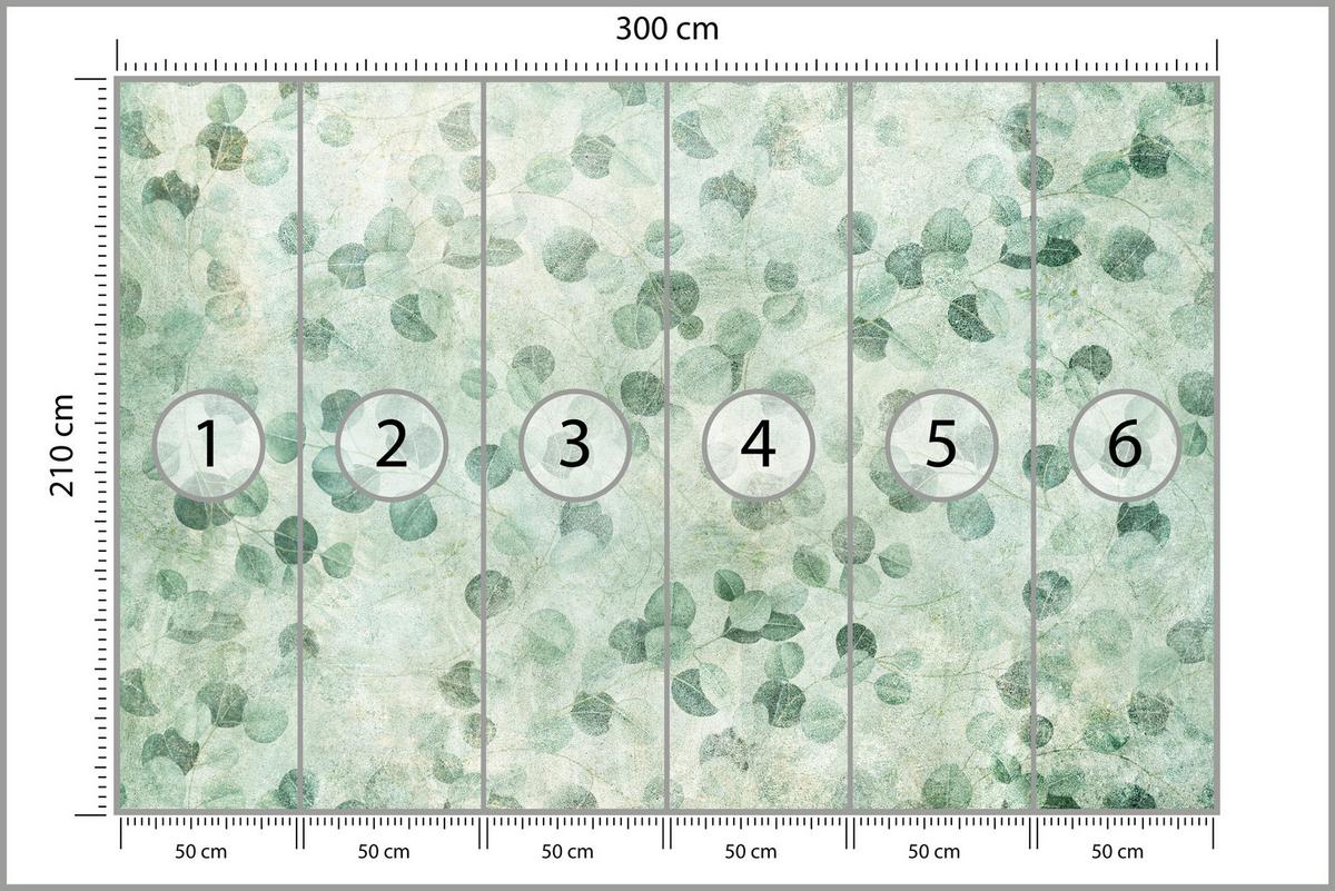 FOTOTAPETE Grüne Blätter Beton Optik Natur 300x210 - Grün, Papier (300/210cm) - Muralo