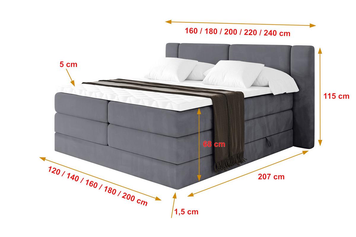 BOXSPRINGBETT mit Matratze H3/H4 - EVON KING - 180x200 cm Dunkelgrau - Dunkelgrau, Holzwerkstoff (180/200cm) - ALTDECOR