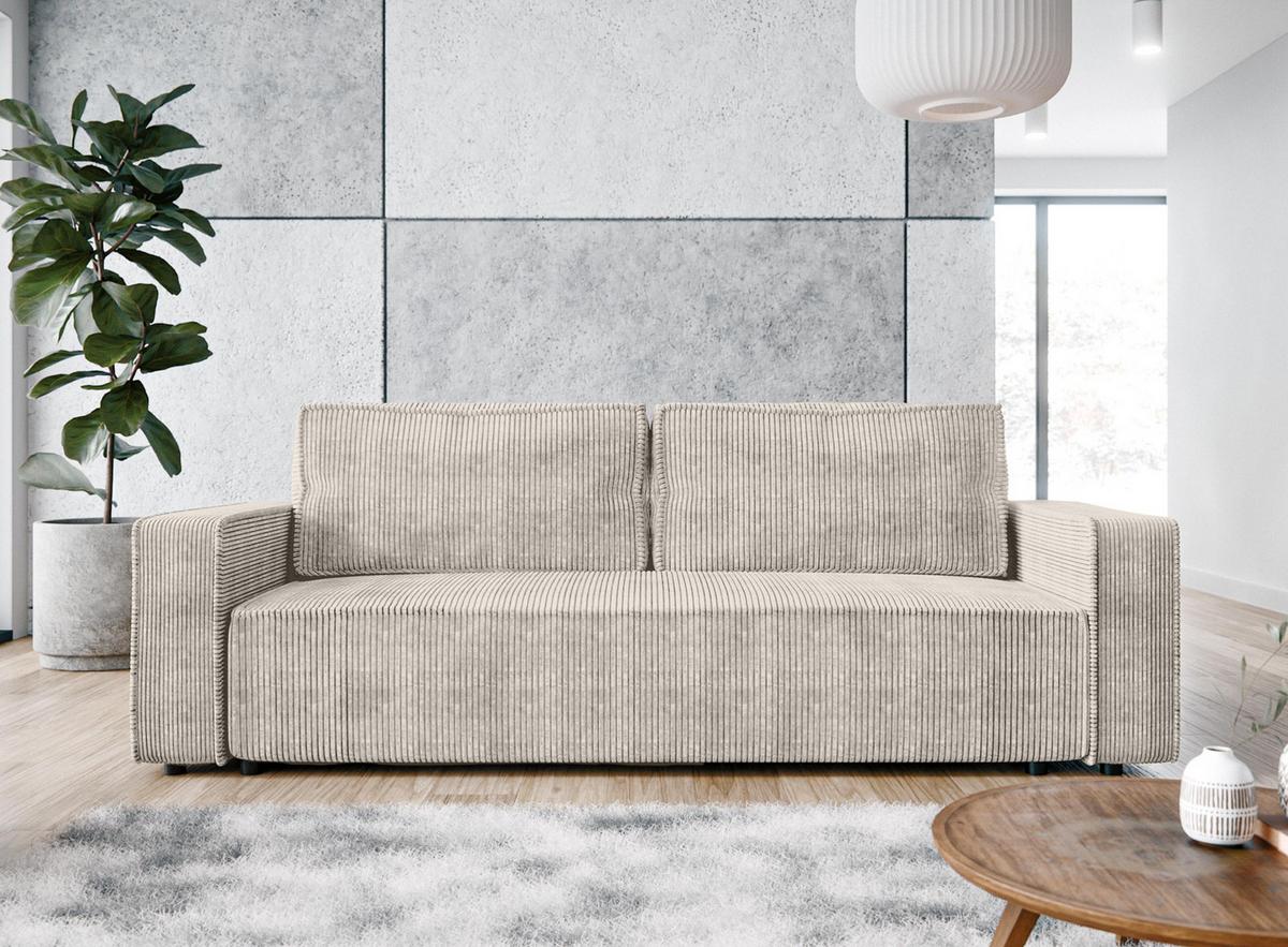 BIGSOFA Aydin Sofa Creme 238/94/85 cm Cord mit Schlaffunktion Bettkasten - Creme/Schwarz, Kunststoff/Textil (238/85/94cm) - AX Living