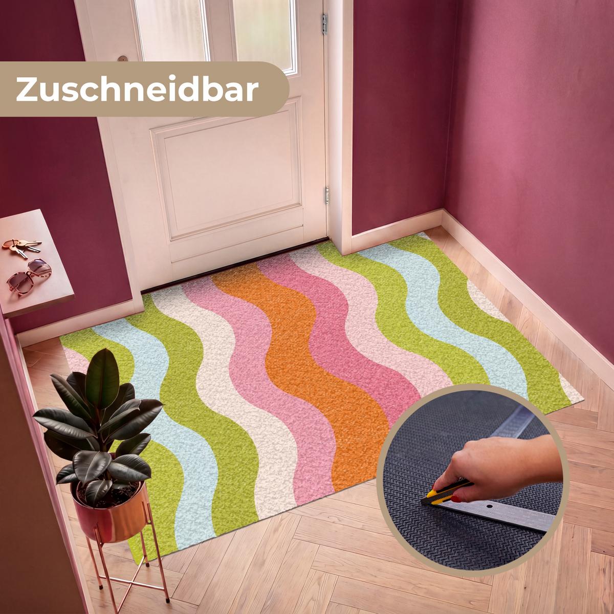 FUSSMATTE Bahnen - Wellen - Bunt - Vertikal Fußabtreter 180x120 cm - Multicolor, Kunststoff (180/0.4cm) - MuchoWow