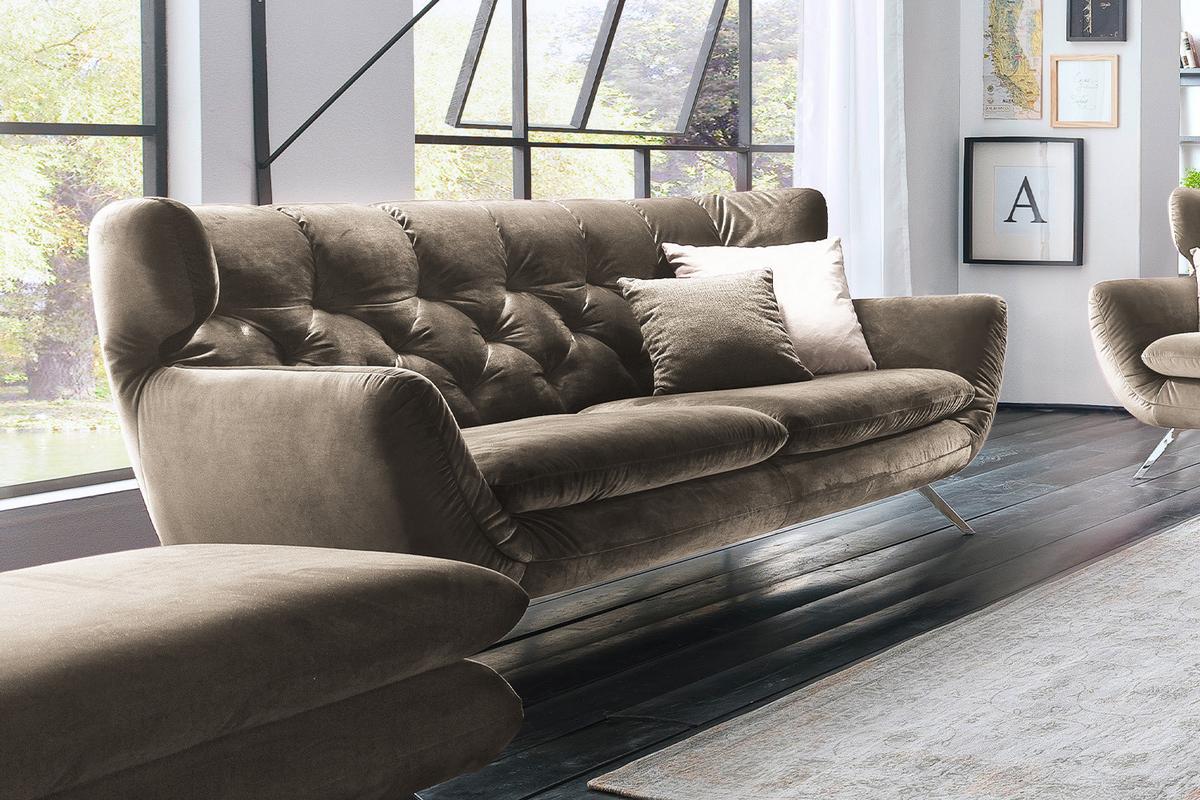 SOFA CHARME Braun Velvet - Silberfarben/Braun, Textil/Metall (200/94/95cm) - KAWOLA