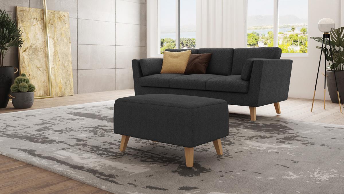 HOCKER Mario Graphit Microfaser - Graphitfarben/Naturfarben, Buchenholz/Textil (95/51/63cm) - S-Style Möbel