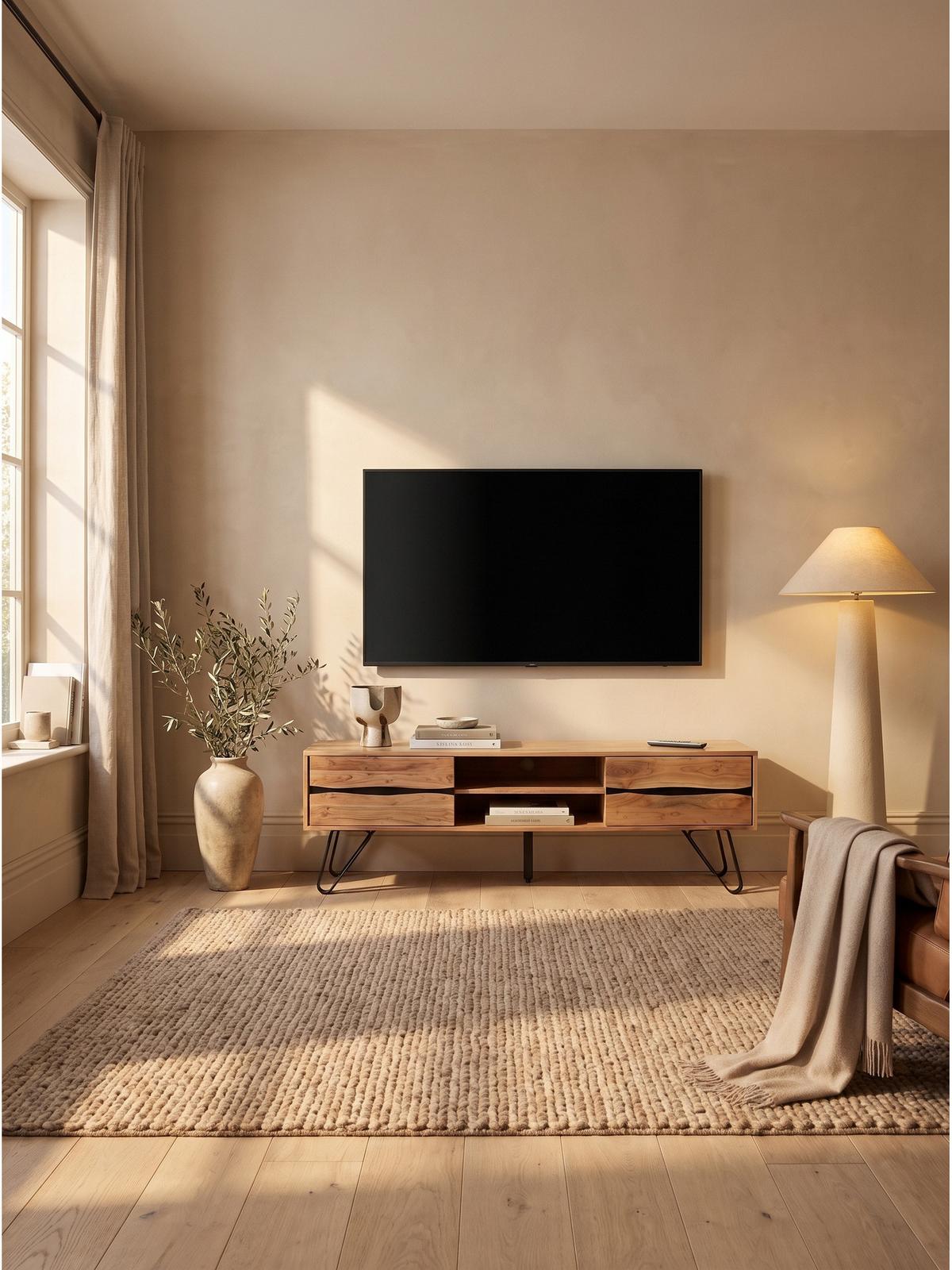 LOWBOARD BETANZOS, Akazie Massivholz, 160 x 44,5 x 50 cm - Schwarz/Akaziefarben, Holz/Metall (160/50/44.5cm) - KADIMA DESIGN