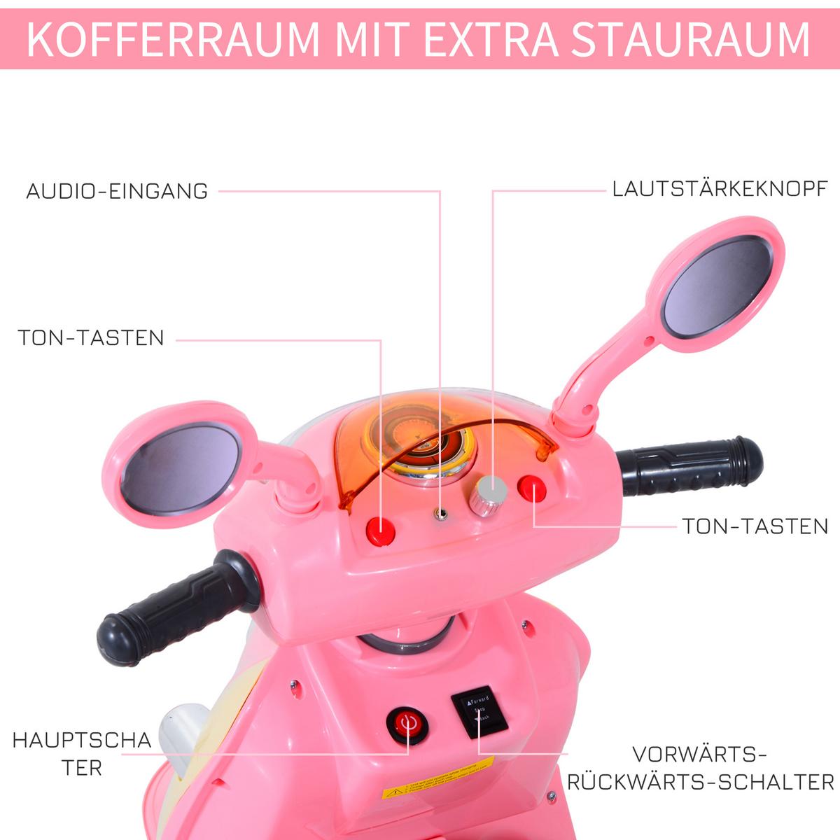 ELEKTRO Kindermotorrad Elektromotorrad Elektroauto Kinderfahrzeug Dreirad 3 km/h - Rosa, Kunststoff (108/51/75cm) - HOMCOM
