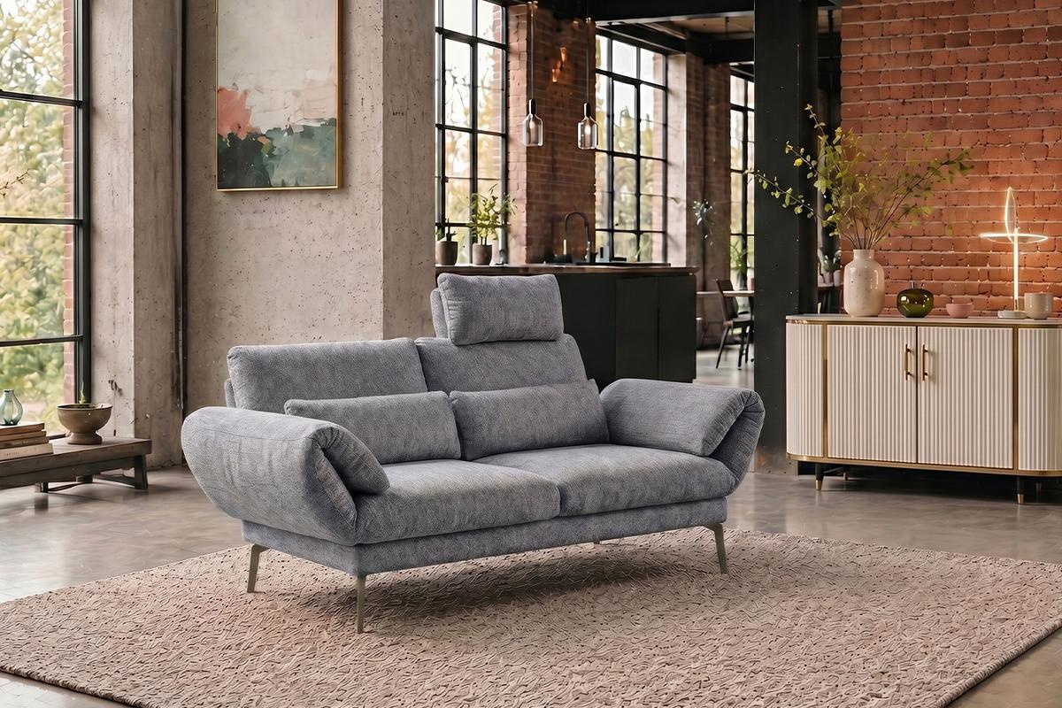 SOFA HOLLY Grau Flachgewebe - Braun/Grau, Textil/Metall (176/90/92cm) - KAWOLA