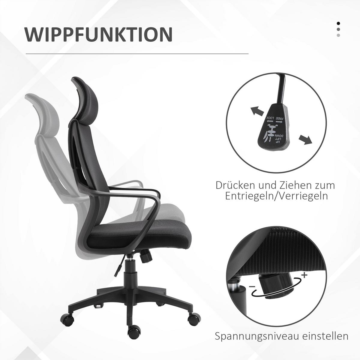 BÜROSTUHL Polyester Schaumstoff Schwarz - Schwarz, Kunststoff (55/126/64cm) - Vinsetto