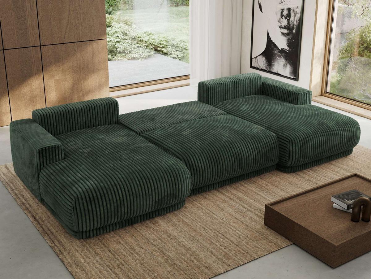 WOHNLANDSCHAFT RINA U Dunkelgrün Cord - Dunkelgrün/Schwarz, Kunststoff/Textil (360/85/170cm) - MKS