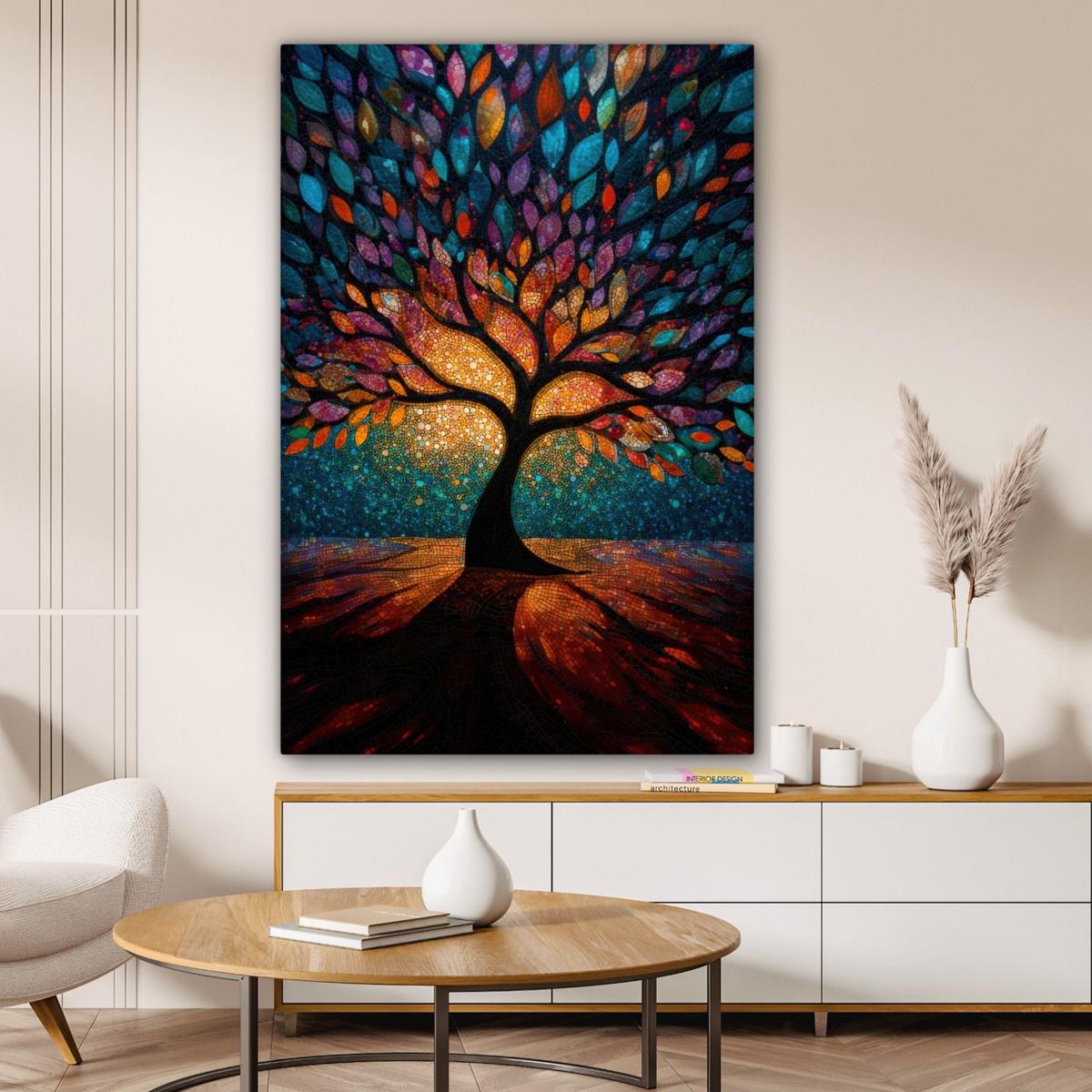 LEINWANDBILD Mosaik - Bunt - Baum - Äste Deko Groß 90x140 cm - Multicolor, Textil (90/140cm) - MuchoWow