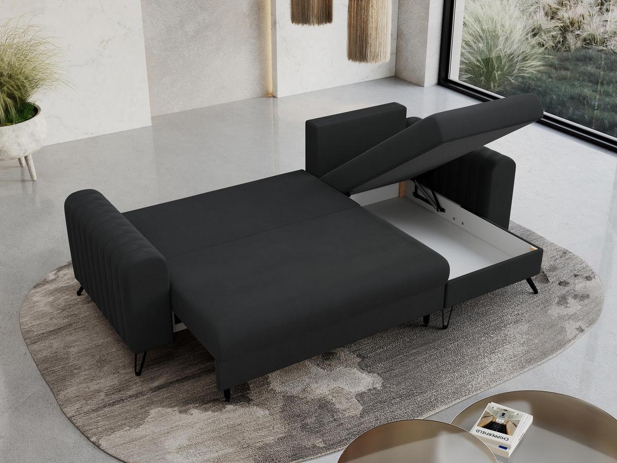 ECKSOFA Axel Samt Dunkelgrau - Dunkelgrau/Schwarz, Textil/Metall (242/140cm) - MKS