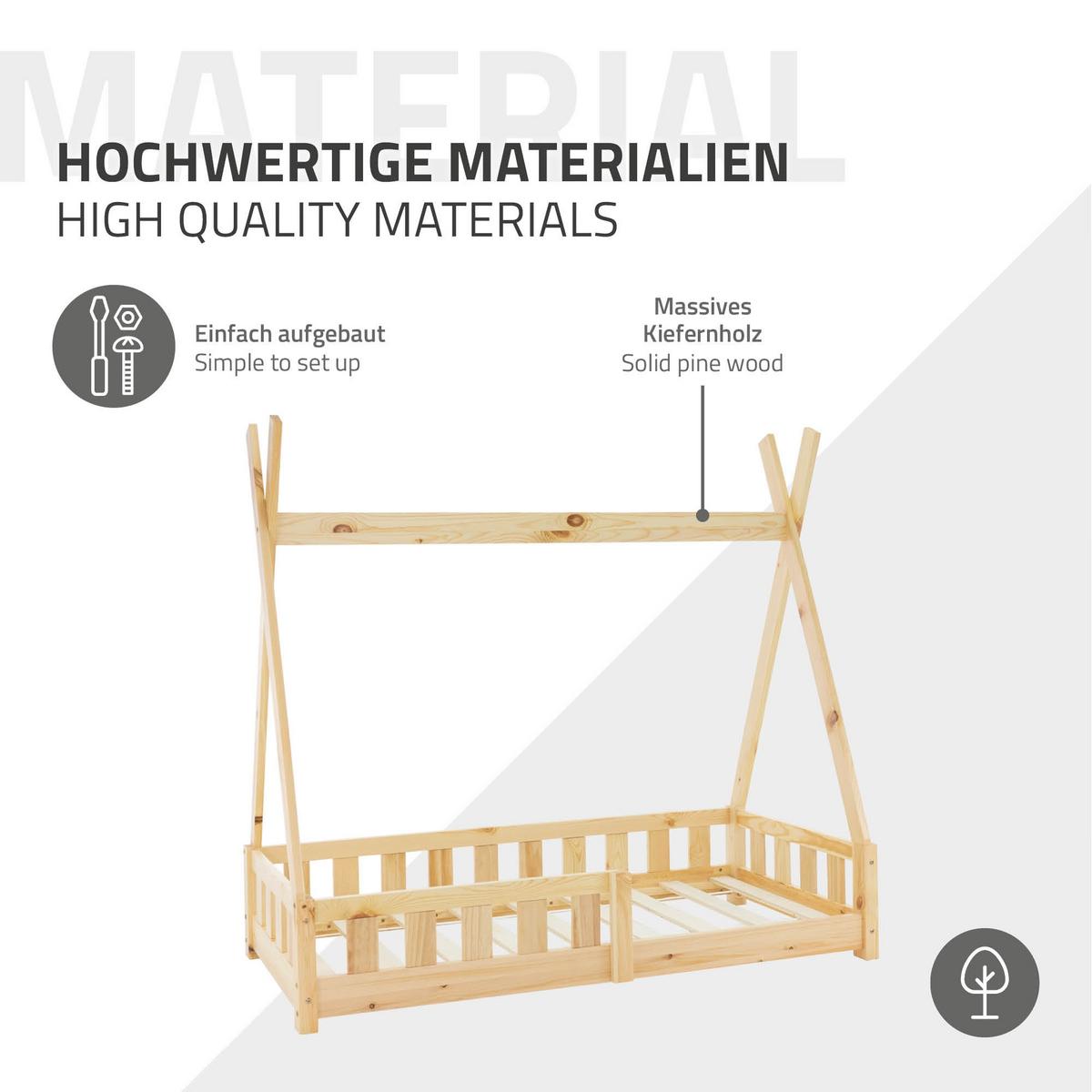 KINDERBETT Tipi 70x140 cm Natur - Naturfarben, Holz (70/140cm) - ML-DESIGN