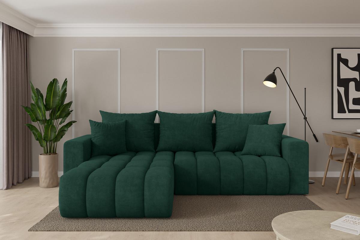 ECKSOFA mit Schlaffunktion Ottomane Links MILA-L-v1 277x195x86 Grün Velours - Schwarz/Grün, Holzwerkstoff/Kunststoff (277/194cm) - ALTDECOR