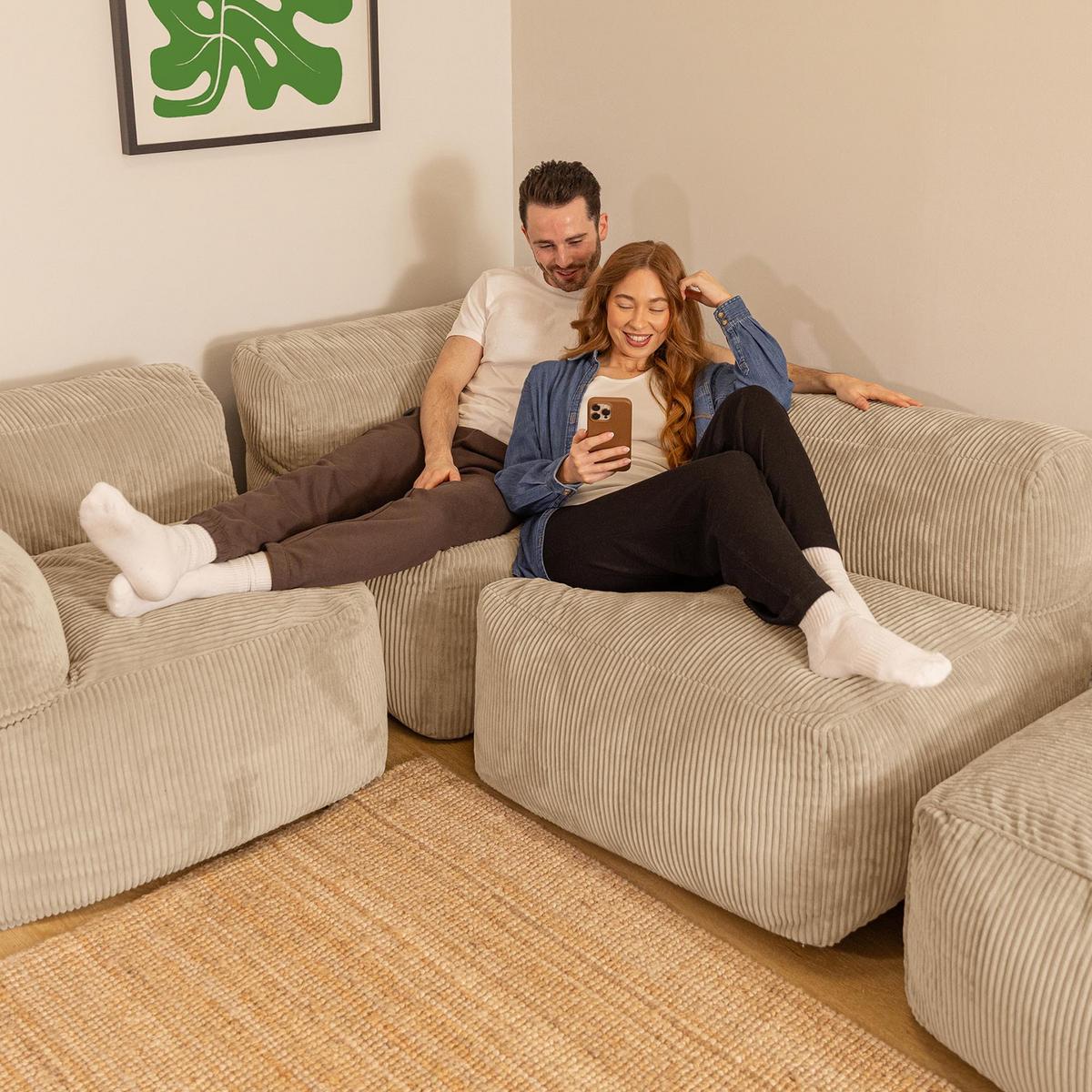 SITZSACK-SOFA 4-tlg. ZEN: 2 Ecksessel, Sessel, Fußstütze - Beige, Textil (390/68/100cm) - icon