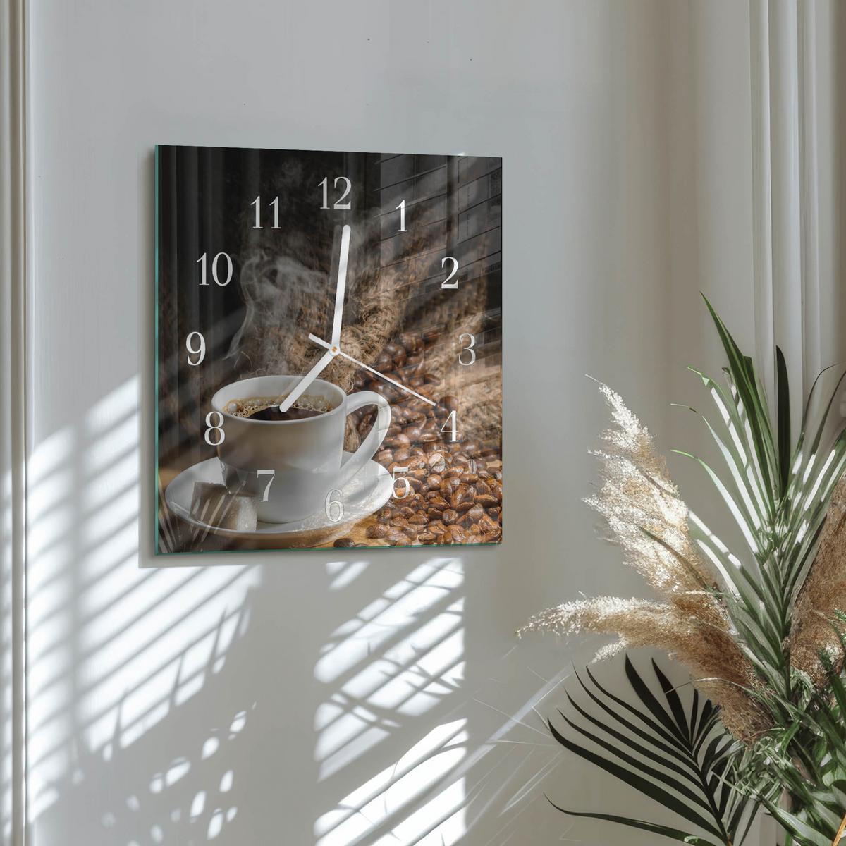 WANDUHR aus Glas 30x30 cm - Kaffee - Braun, Glas (30/30/0.4cm) - TULUP