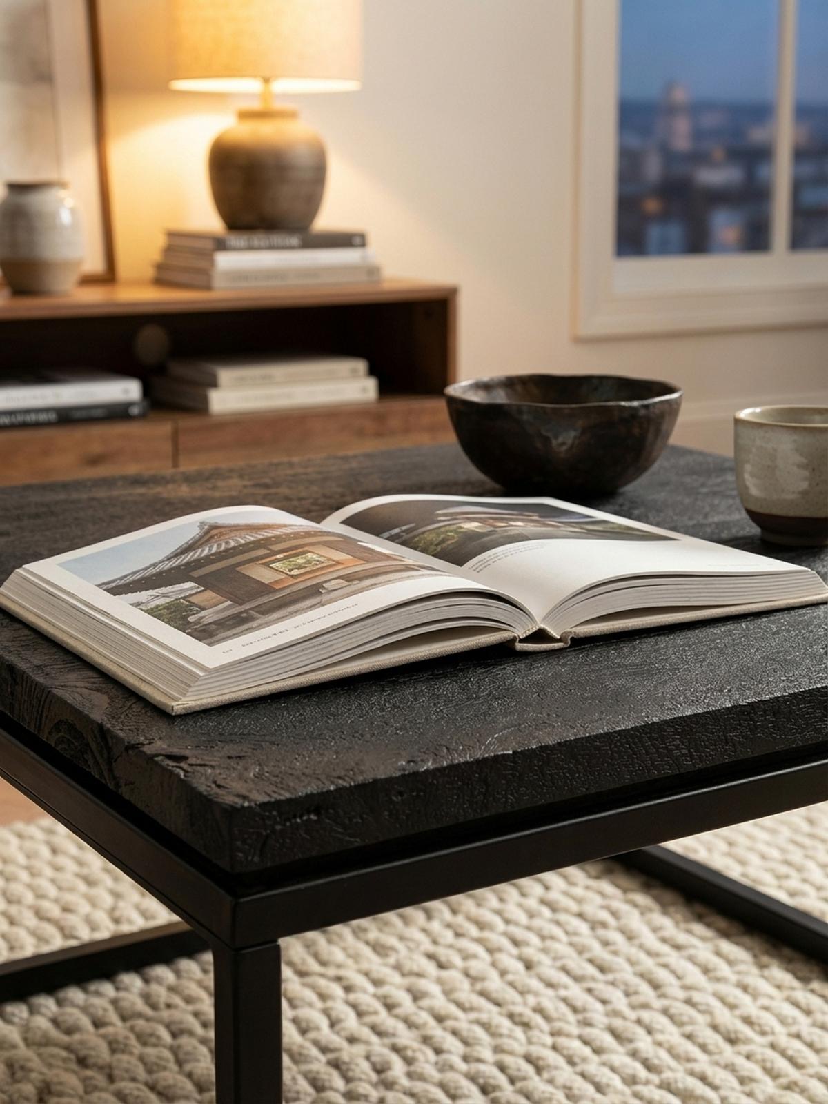 COUCHTISCH aus Mango Massivholz und Metall, Quadratisch, Natürliche Holzmaserung, Schwarz 60 x 60 x 35 cm - Schwarz, Holz/Metall (60/60/35cm) - KADIMA DESIGN