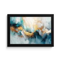 POSTER MIT RAHMENGERAHMTES BILD Abstrakt - Kunst - Gold - Blau 30x20 cm - Petrol, Papier (30/20cm) - MuchoWow