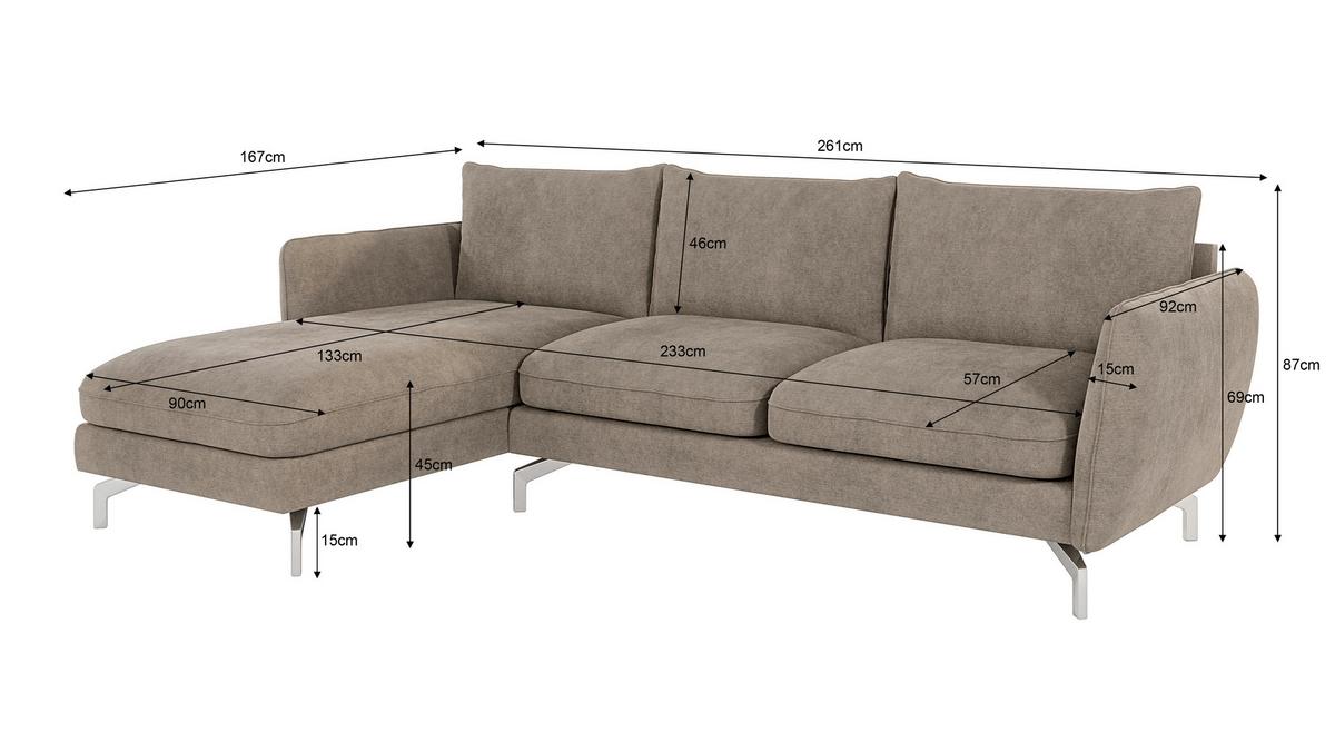 ECKSOFA Elou Dunkelbeige Microfaser - Chromfarben/Beige, Holz/Textil (261/167cm) - S-Style Möbel