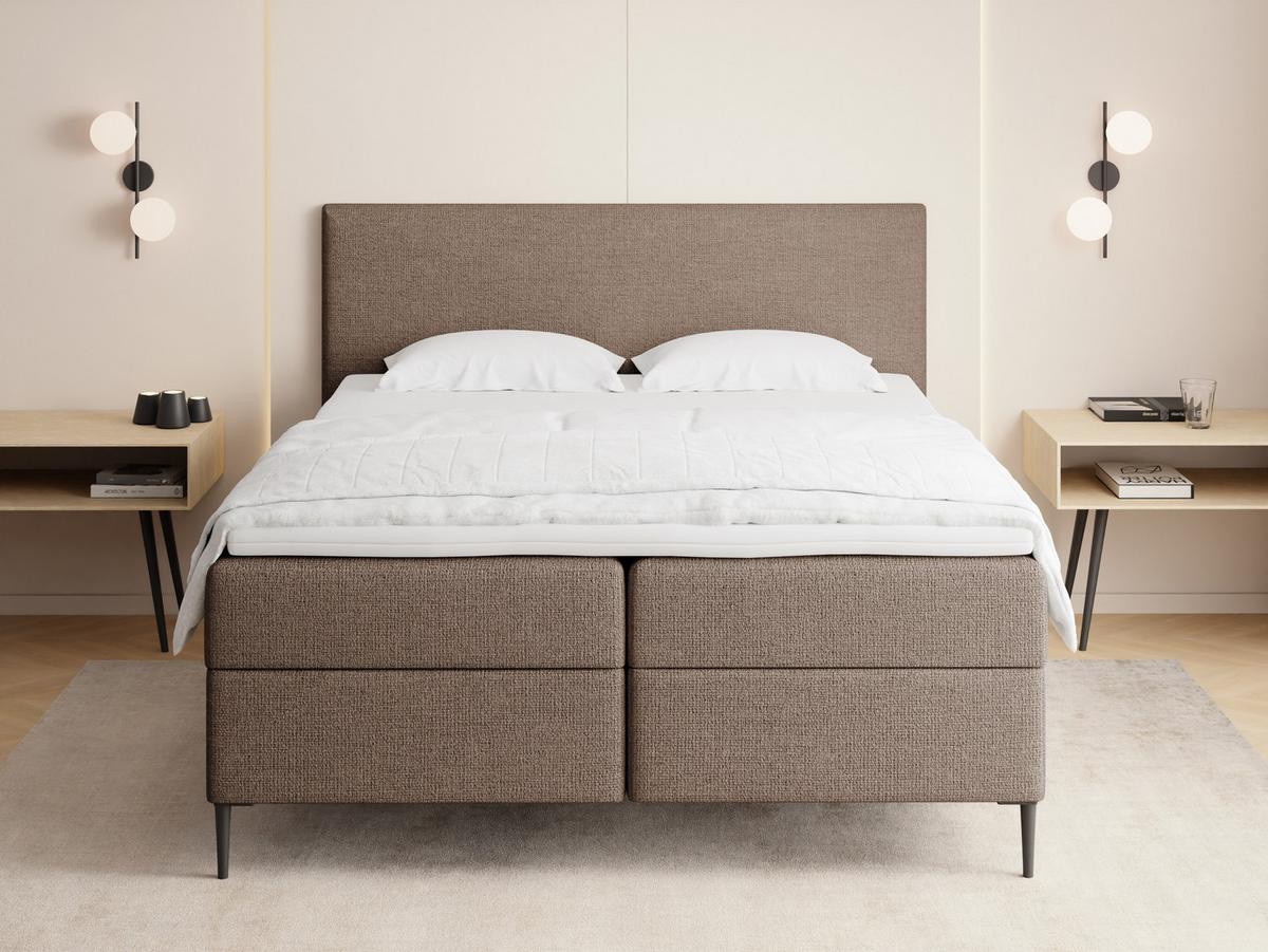 BOXBETT Alba Rise mit Bettkasten, Braun Chenille 180x200 cm – inkl. H4 Taschenfederkern Matratze & Foam Topper - Schwarz/Braun, Holz/Textil (180/200cm) - WFL GROUP