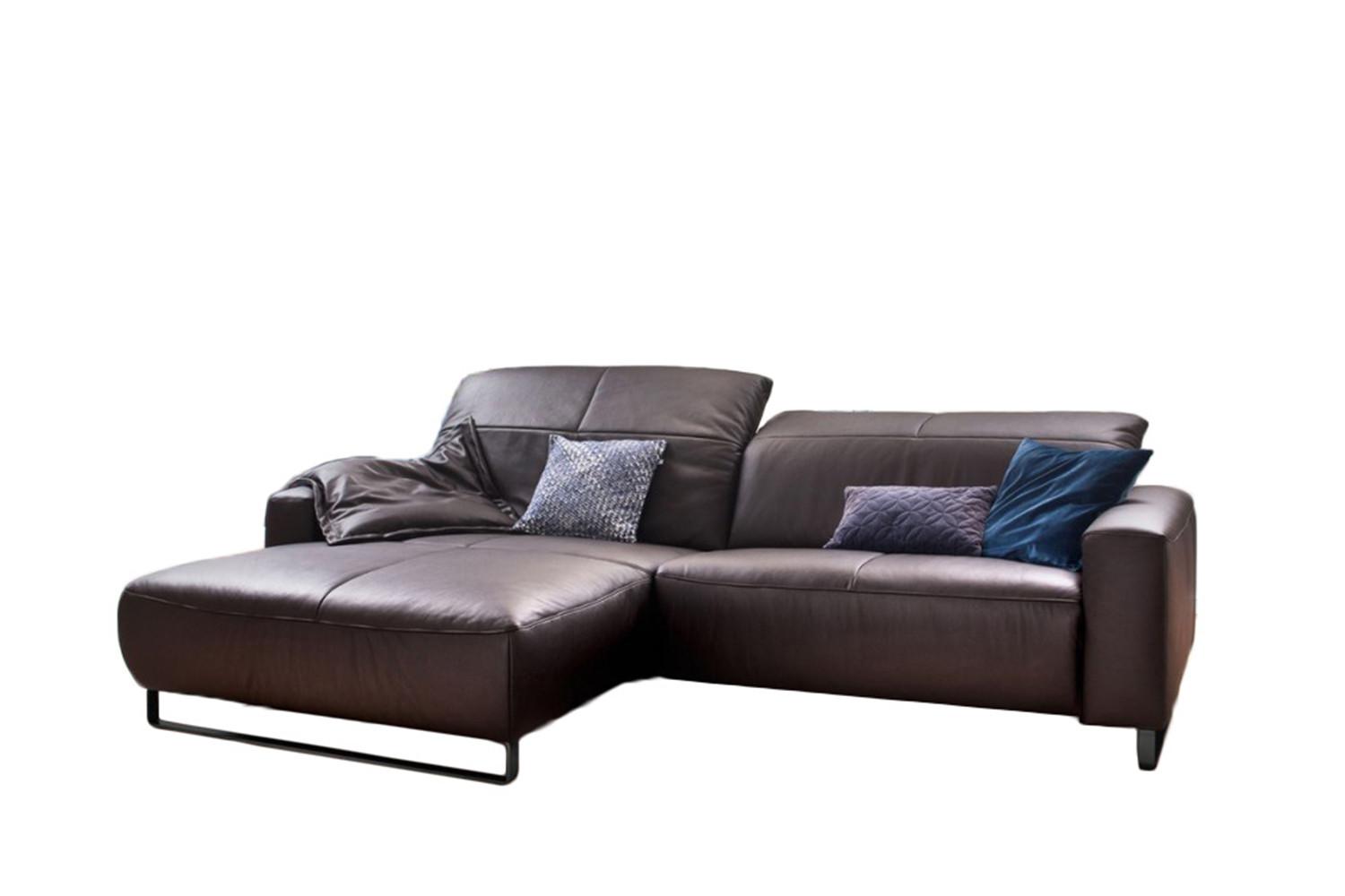 ECKSOFA MIT SITZTIEFENVERSTELLUNG YORK Dunkelbraun Leder Relaxfunktion - Dunkelbraun/Schwarz, Leder (284/180cm) - KAWOLA