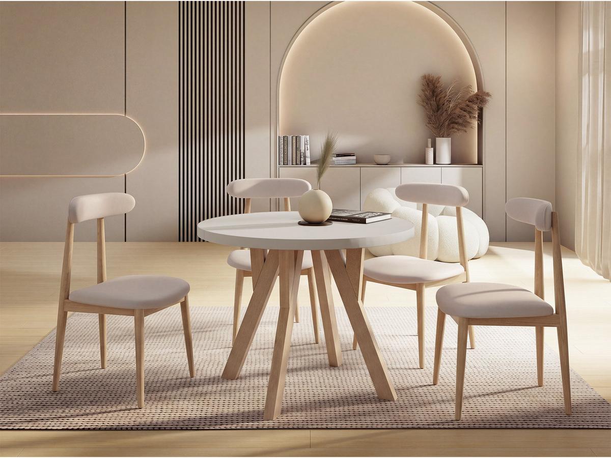 ESSTISCH Avero rund, ausziehbar, Massivholzbeine aus Buche, Kaschmir 100-300/100/77 cm - Hellbraun/Beige, Holz/Holzwerkstoff (100/300/76.5cm) - WFL GROUP