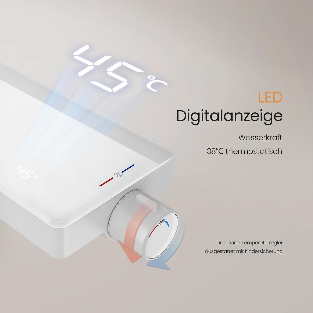 ÜBERKOPFBRAUSESET mit Thermostat Drei Wasserauslassmethoden Weiß - Weiß, Metall (49/106.8/13.5cm) - EMKE