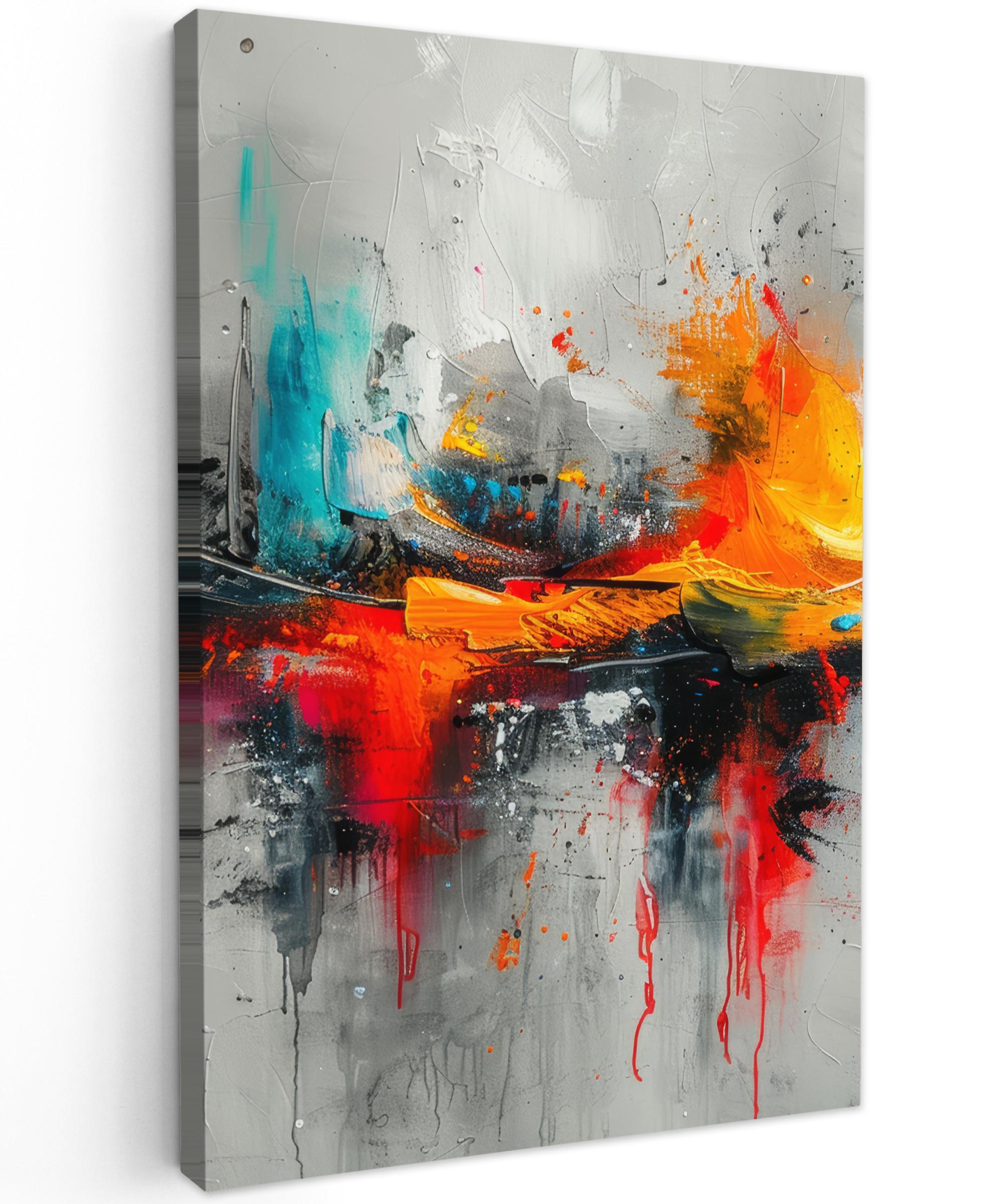 LEINWANDBILD Moderne Kunst - Orange - Grau - Abstrakt Deko Wohnzimmer 20x30 cm - Hellgrau, Textil (20/30cm) - MuchoWow