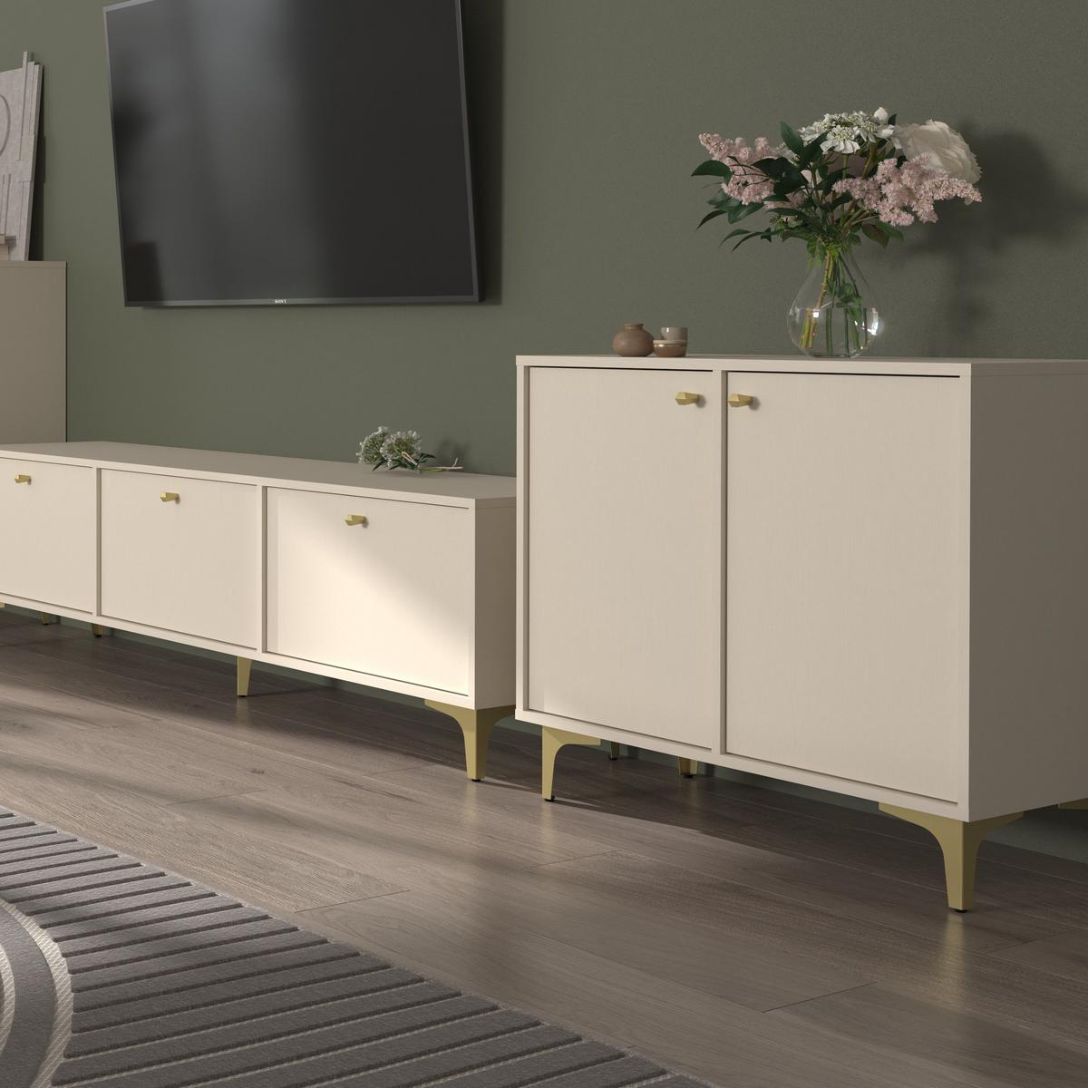 KOMMODE TORINO 84/94/41 cm mit 2 Schubladen 2 Türen Beige - Beige, Holzwerkstoff (84/94/41cm) - MASSENO