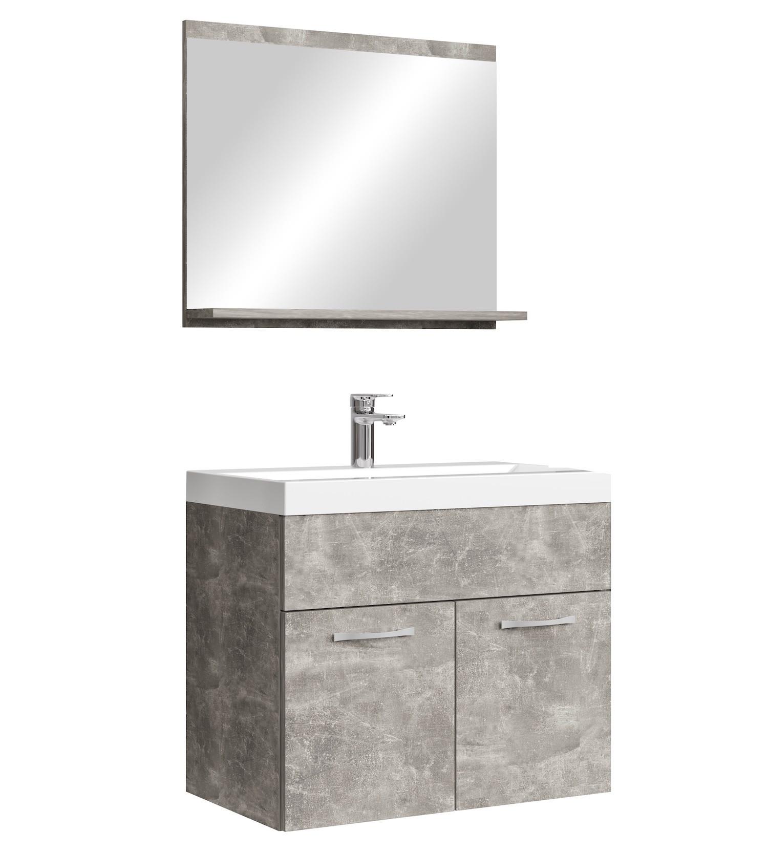BADMÖBEL-SET Montreal 3 Teile Beton Grau - 60 x 35 x 51 cm - Grau, Holz (60/51/35cm) - Badplaats