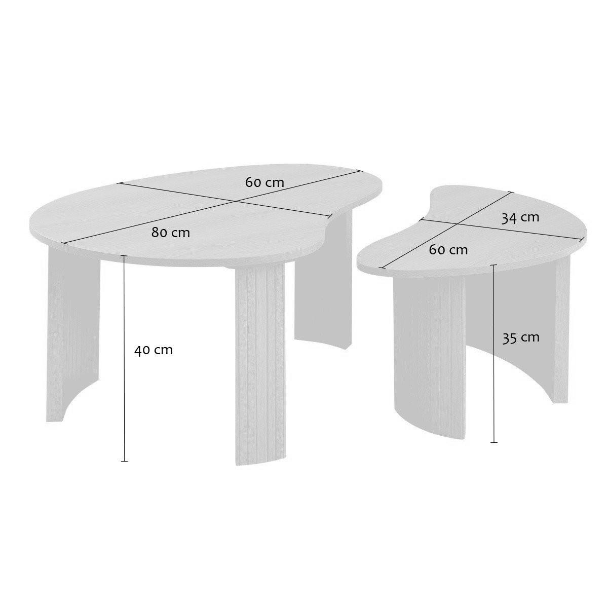 COUCHTISCH in organischer Form 2er-set - théa 80/60/40 cm - Apfelbaumfarben, Holzwerkstoff (60/40/80cm) - Calicosy