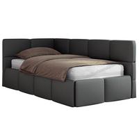 JUGENDBETT ARVO 90/200 - Grau Kunstleder - Multipocket-Matratze - Links Seite - Grau, Textil (90/200cm) - MKS