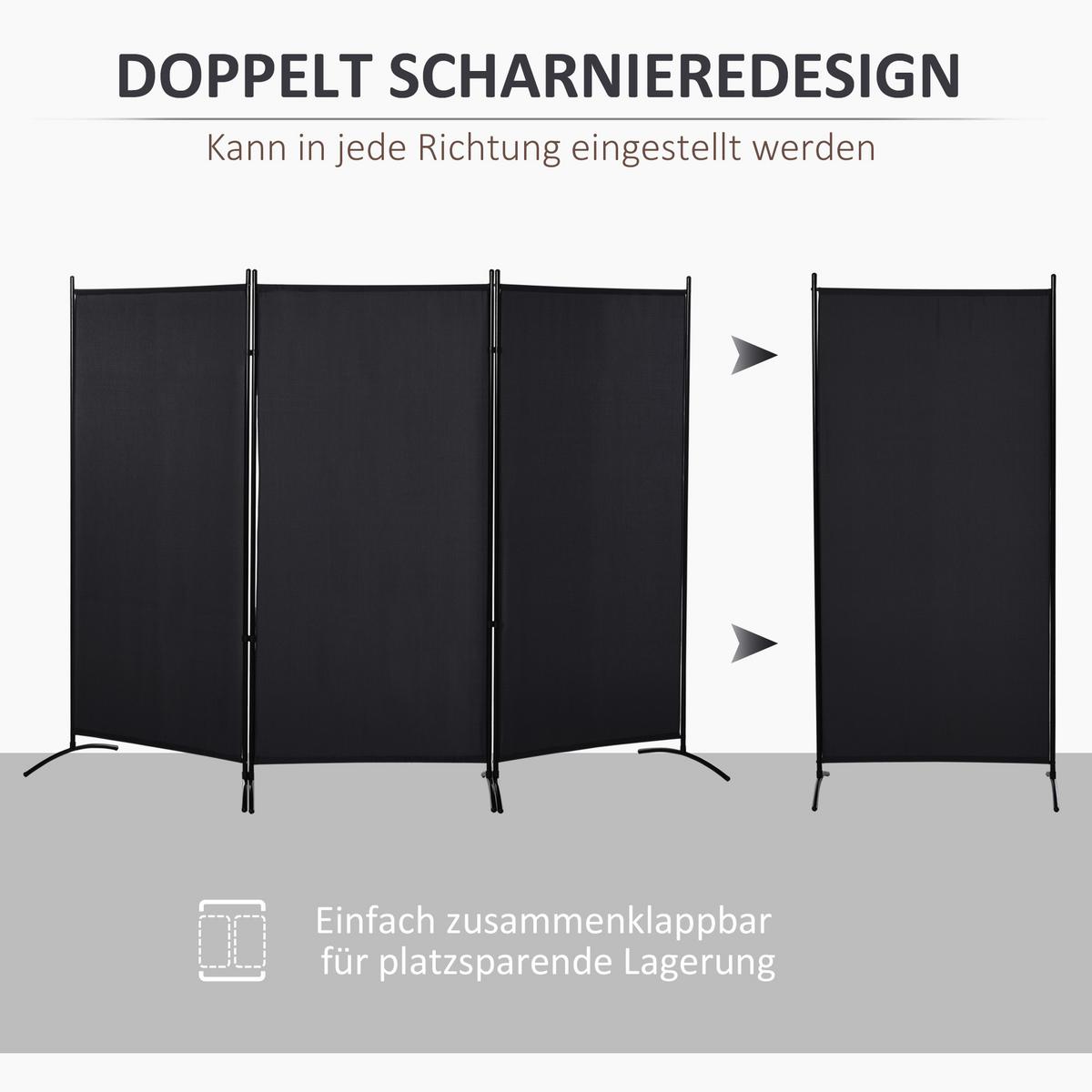 PARAVANT aus Polyester und Metall Schwarz - Schwarz, Metall (50/182cm) - HOMCOM