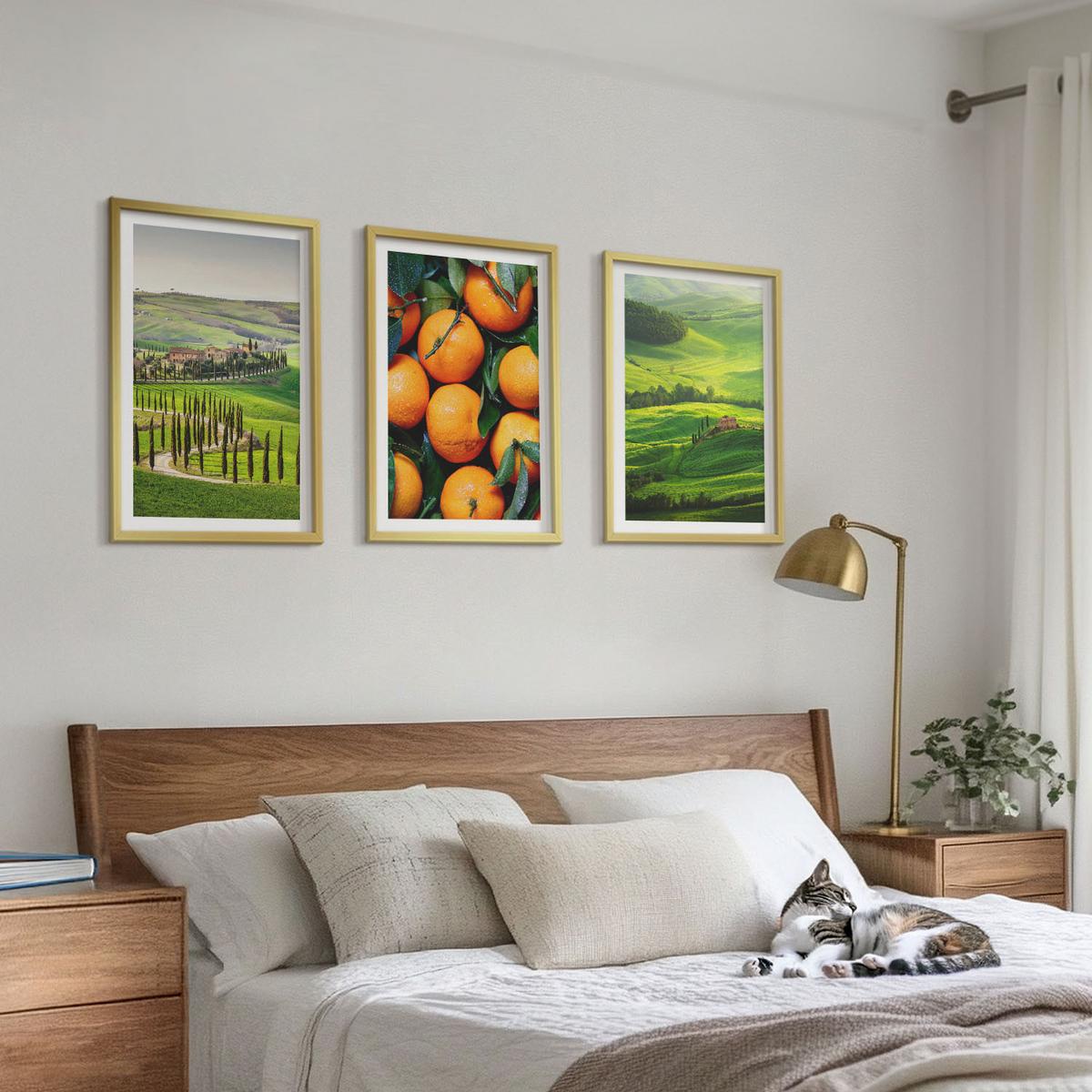 BILDER SET 3er Set - 40x60 cm Goldrahmen - Italienische Landschaft mit Orangen - Goldfarben, Kunststoff (40/60cm) - TULUP