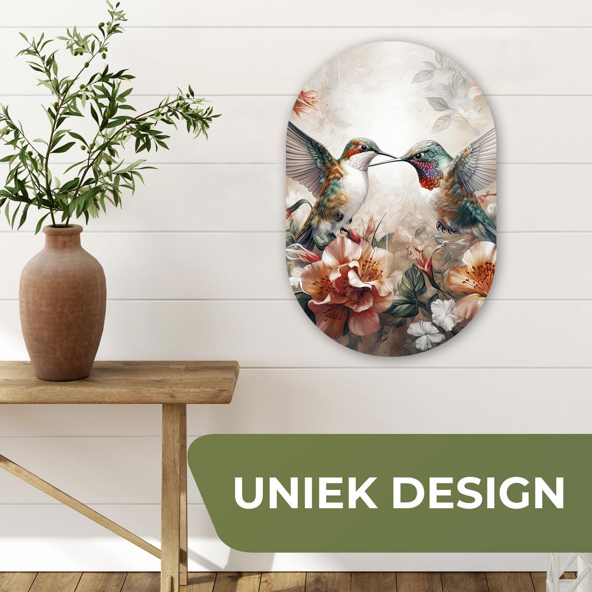 WANDBILD Kolibri - Vögel - Blumen - Natur Deko Wohnzimmer 40x60 cm - Altrosa, Kunststoff (40/60cm) - MuchoWow