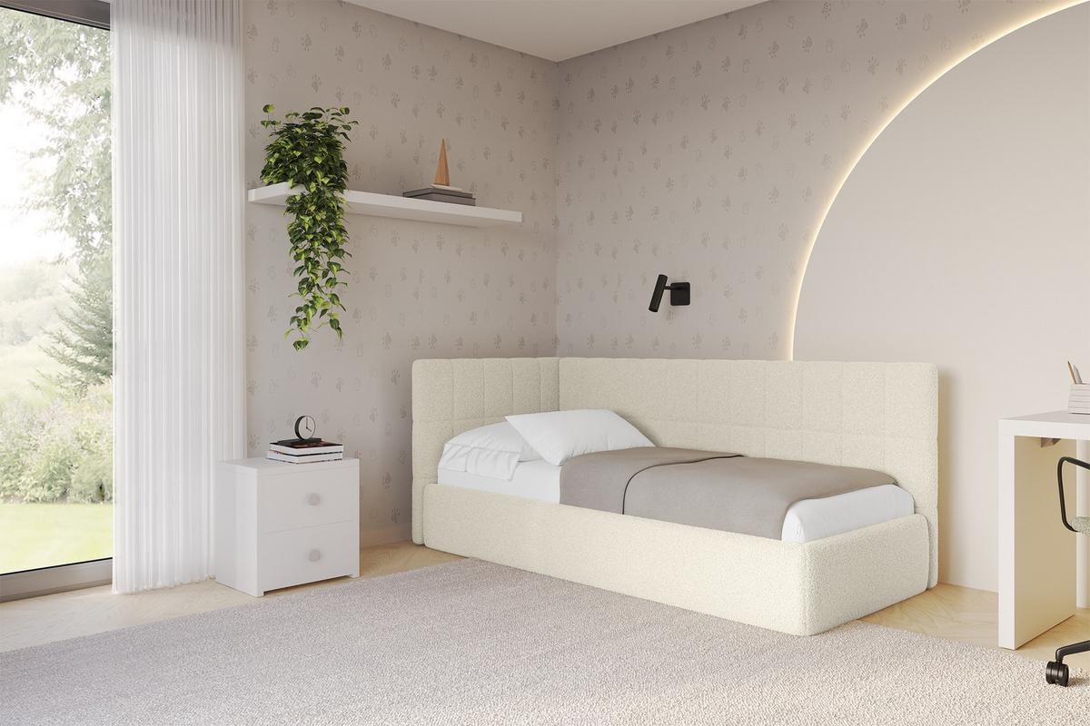 EINZELLBETT Jugendbett mit Bettkasten und Matratze H3/H4, Rechts - TULY 100x200 Beige - Perlmutt, Holzwerkstoff/Textil (100/200cm) - ALTDECOR