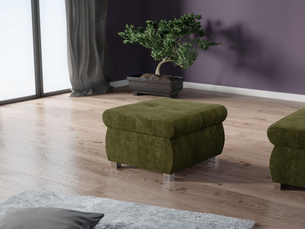 POLSTERHOCKER Orkan Klein - Silberfarben/Grün, Holz/Textil (60/39/60cm) - MIRJAN24