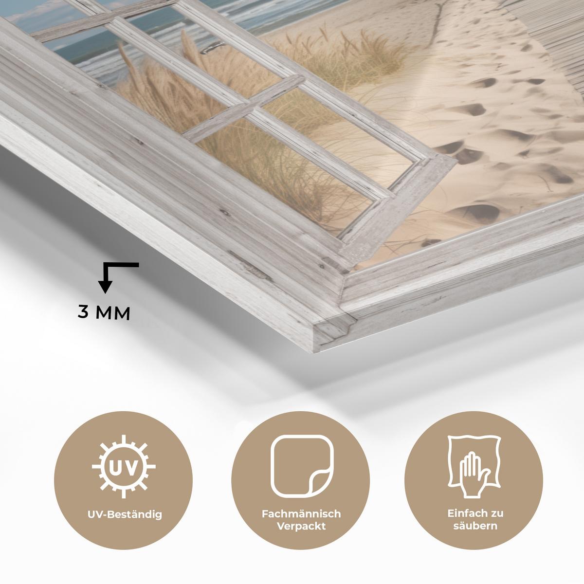 ACRYLGLASBILD Fenster - Meer - Küste - Natur - Ausblick - Strand - Wattenmeer Wanddeko 60x40 cm - Beige, Glas (60/40cm) - MuchoWow