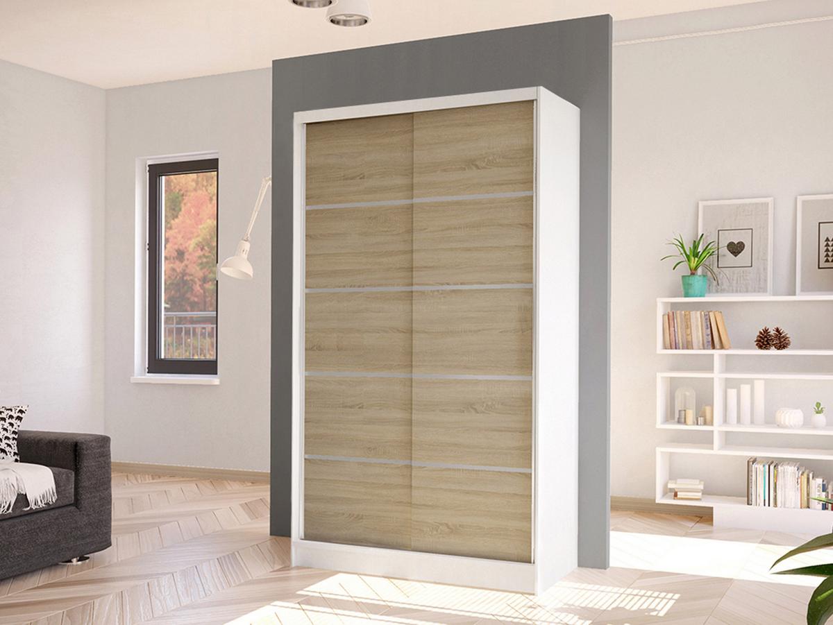 SCHWEBETÜRENSCHRANK Diego IV - Weiß/Sonoma Eiche, Holzwerkstoff/Metall (100/200/58cm) - MIRJAN24