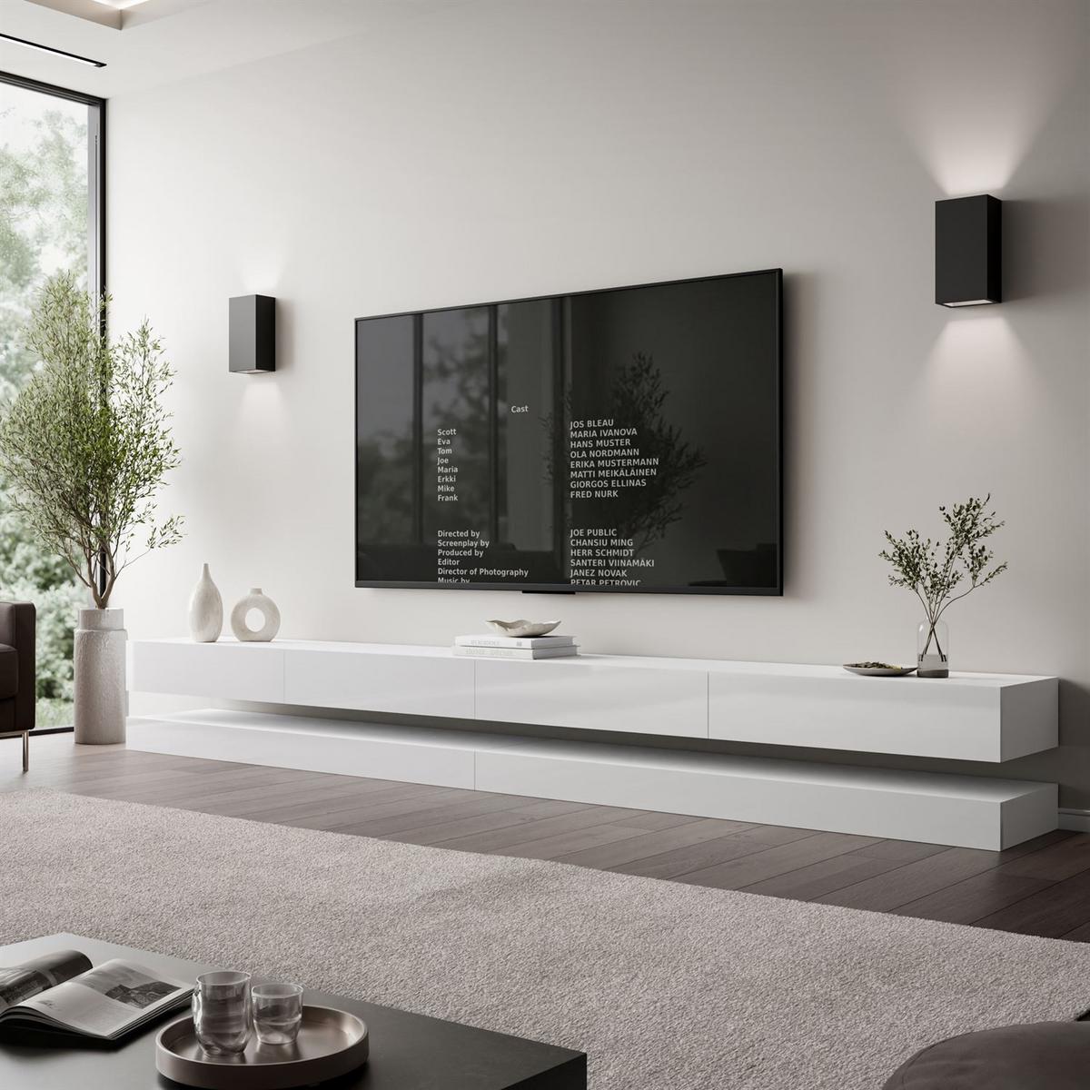 TV-RACK SKY 280 cm, Weiß hochglanz - Weiß, Holzwerkstoff (280/25/34cm) - Lookway