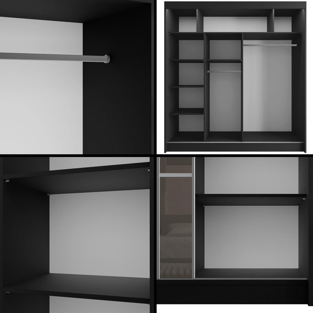 KLEIDERSCHRANK PEKA III mit LED - 200 cm - Schwarz|Grau - Schwarz/Grau, Holzwerkstoff (200/215/61cm) - ALTDECOR