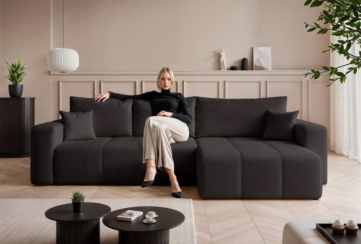 ECKSOFA Leros Xl Mit Schlaffunktion - Schwarz, Holzwerkstoff/Textil (145/278cm) - Fun Möbel
