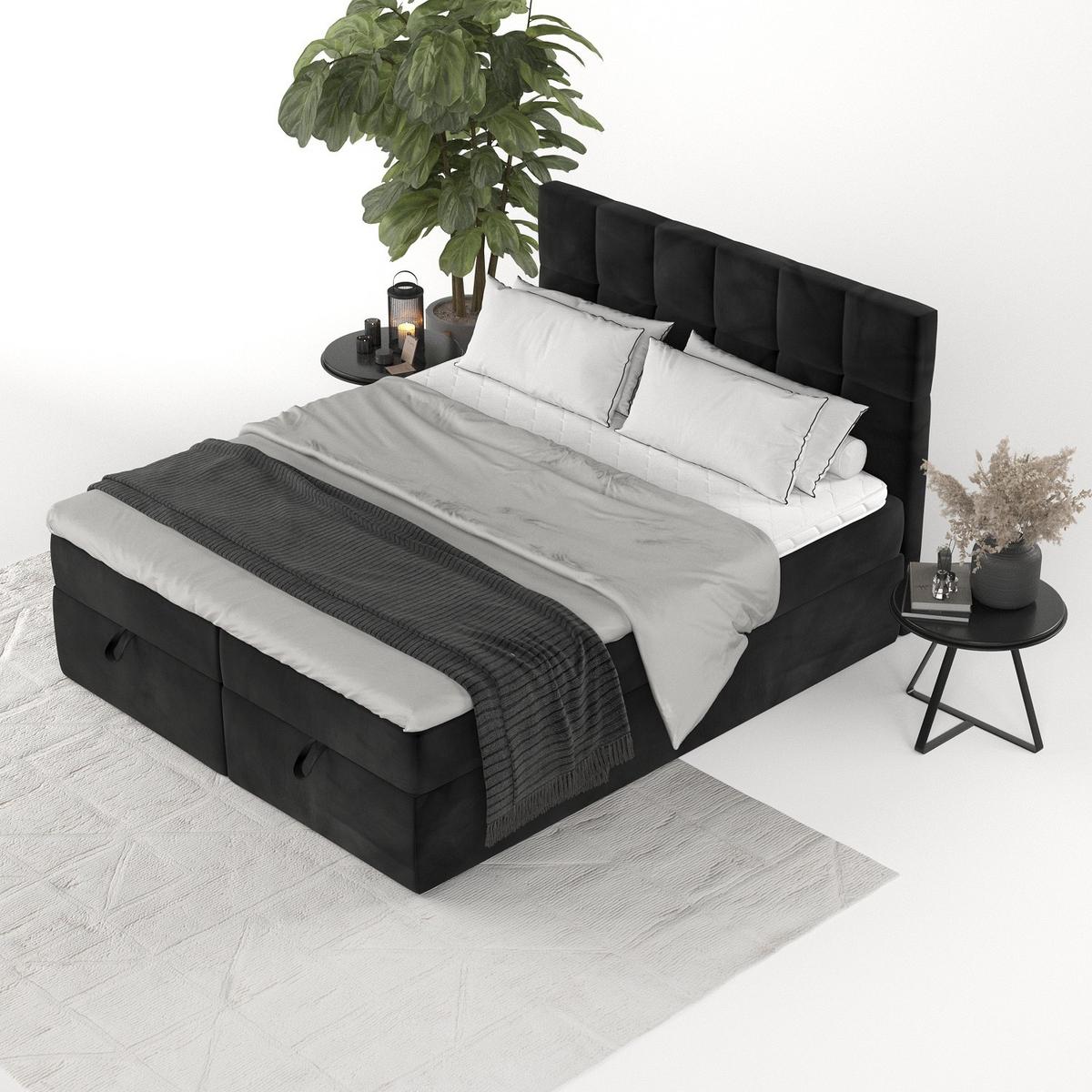 BOXBETT Savio 160/200 cm Schwarz im Kronos Stoff - Schwarz, Holz/Holzwerkstoff (160/200cm) - AltaBeds