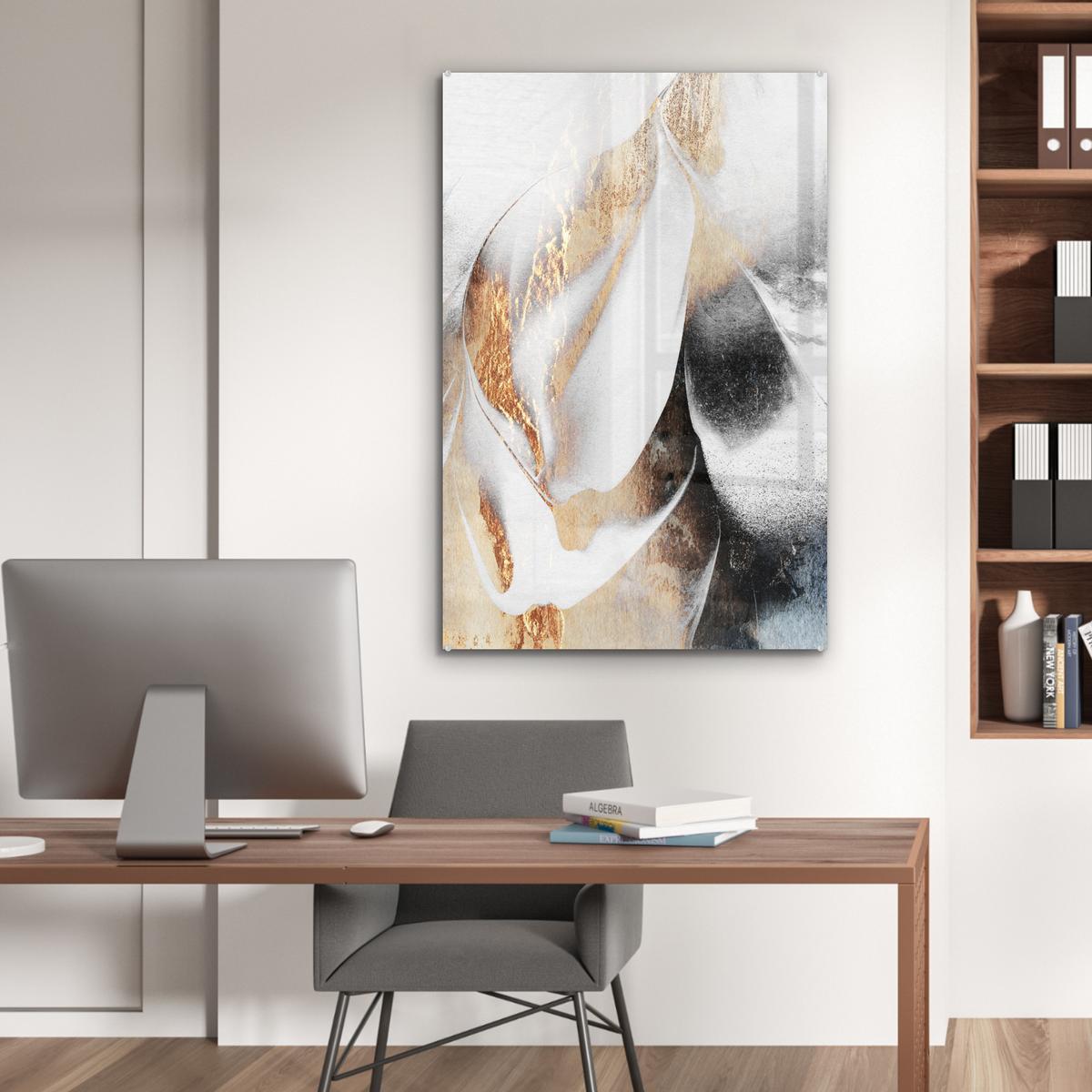 ACRYLGLASBILD Luxus - Abstrakt - Gold - Weiß 80x120 cm - Goldfarben, Glas (80/120cm) - MuchoWow